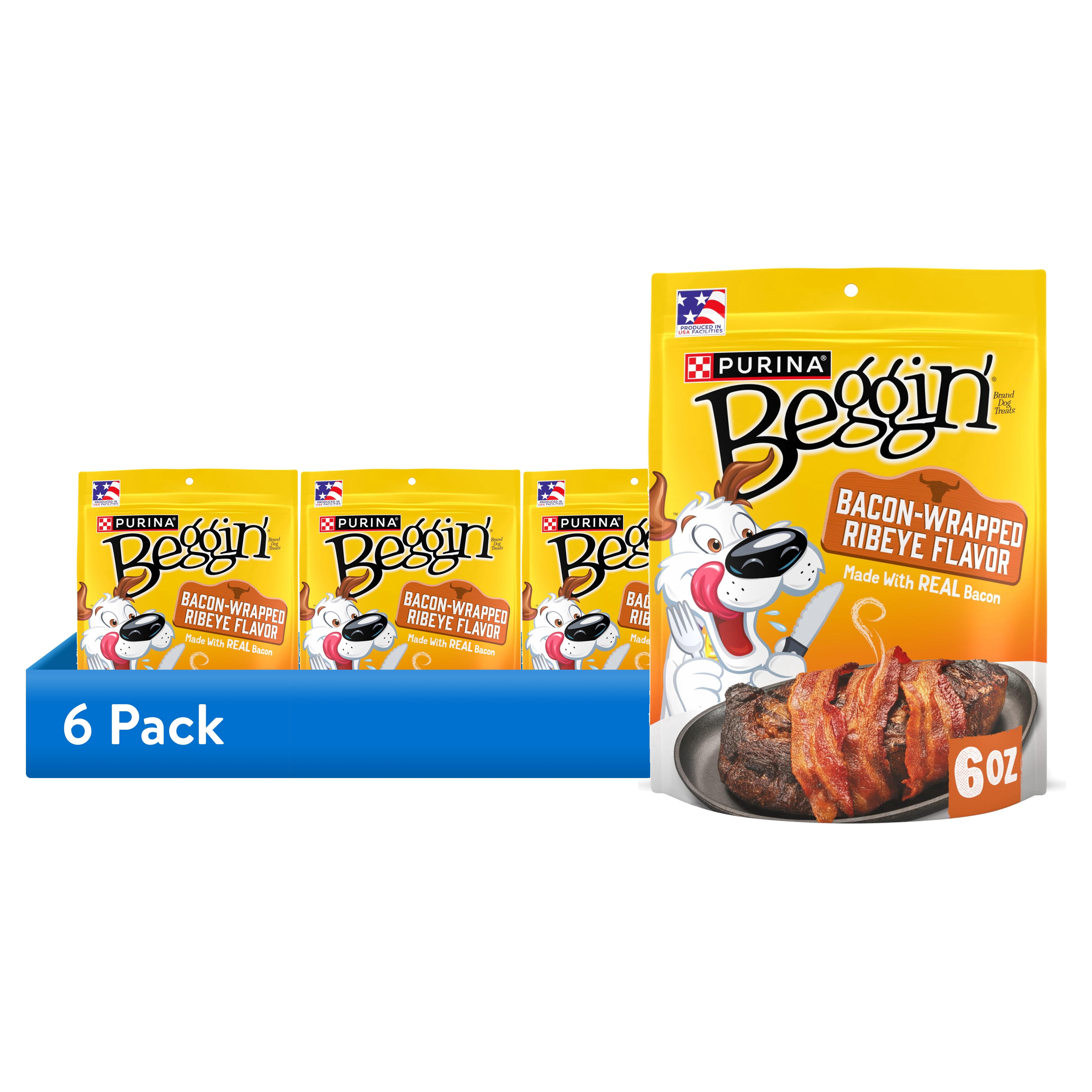 (6 pack) Purina Beggin’ Bacon-Wrapped Ribeye Flavor Treats for Dogs, 6 oz Pouch