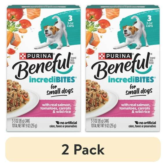 (6 pack) Purina Beneful Small Breed Wet Dog Food in Gravy, IncrediBites with Real Salmon, Rice & Vegetables, 3 oz Cans