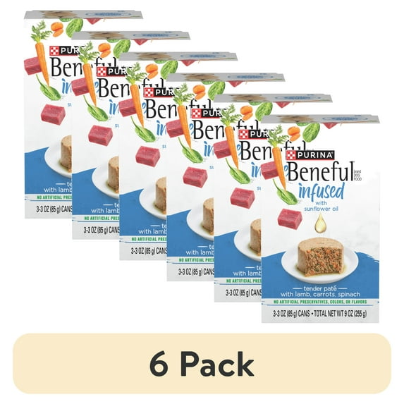 (6 pack) Purina Beneful Infused Wet Dog Food Tender Pate Real Soft Lamb & Vegetables, 3 oz Cans (3 Pack)
