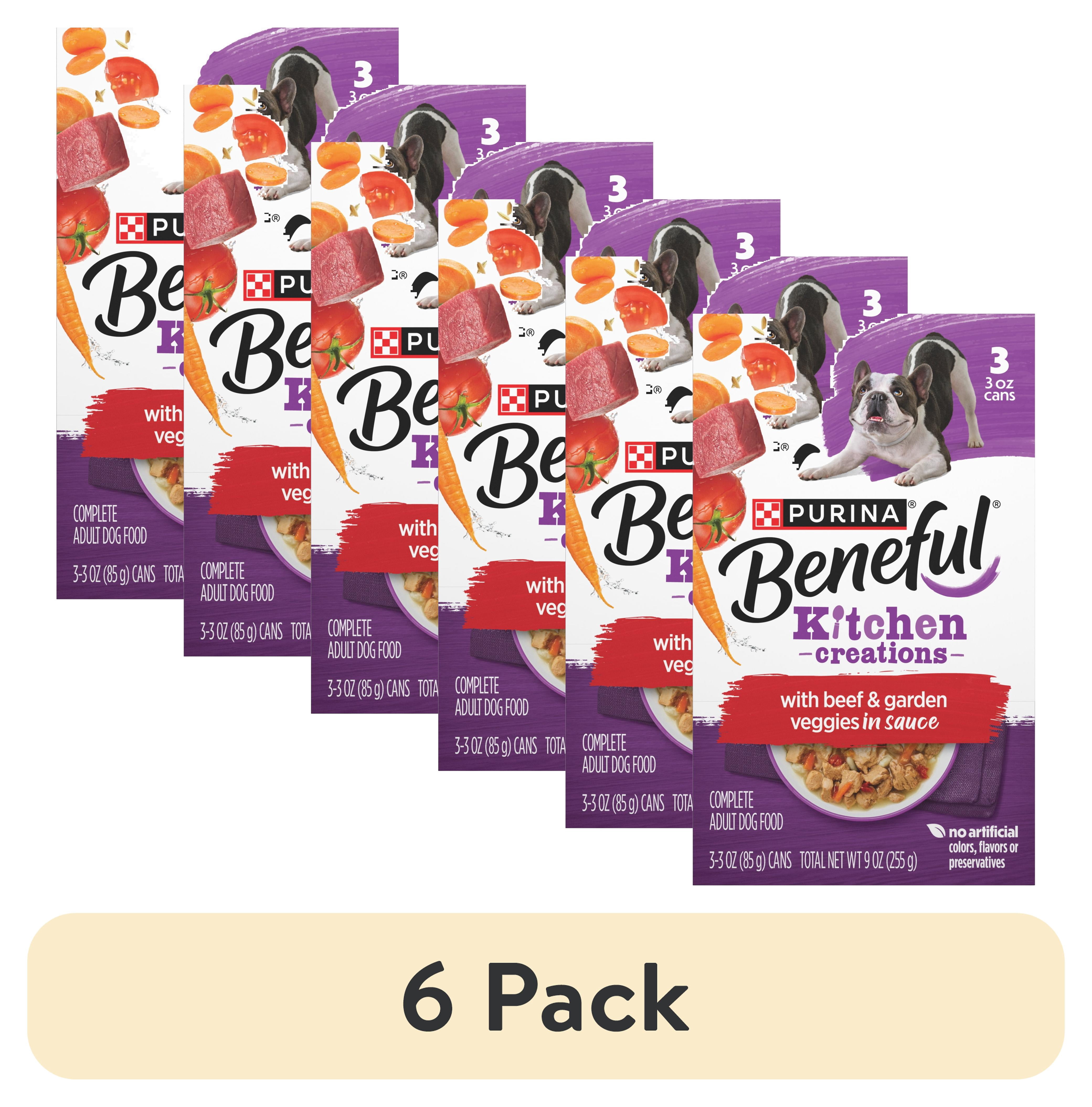 (6 pack) Purina Beneful Kitchen Creations With Beef and Garden Veggies in Sauce Wet Dog Food, 3 oz Cans (3 Pack)