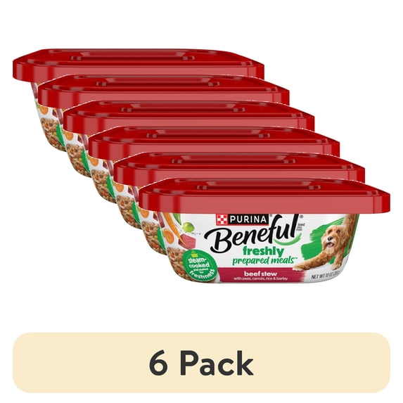 (6 pack) Purina Beneful Dog Food Freshly Prepared Meals, Dog Food Fresh, High Protein Wet Dog Food, Beef Stew, 10 oz.