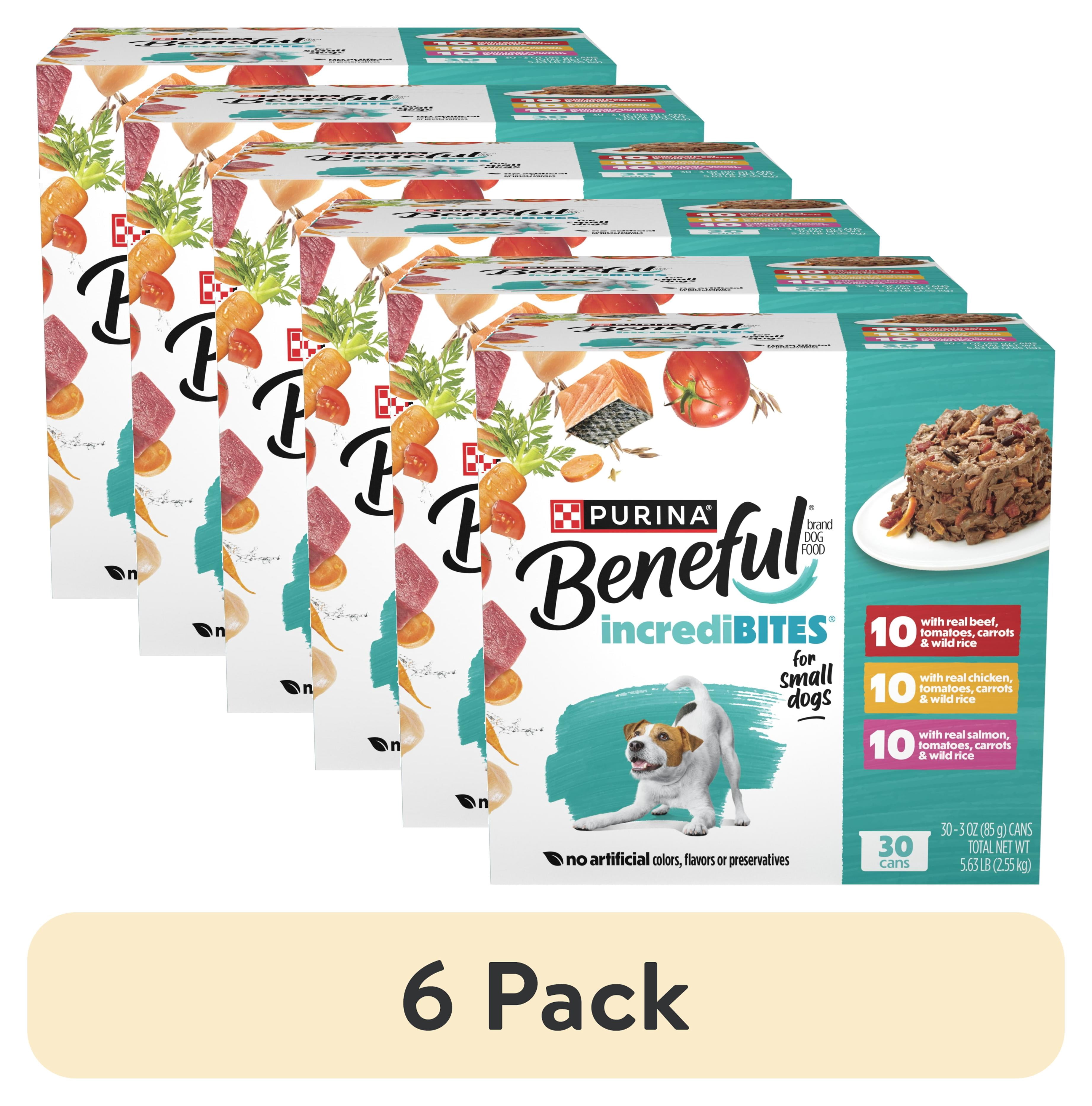 (6 pack) Purina Beneful Small Breed Wet Dog Food Variety Pack, IncrediBites With Real Beef, Chicken and Salmon, 3 oz, 30 Pack