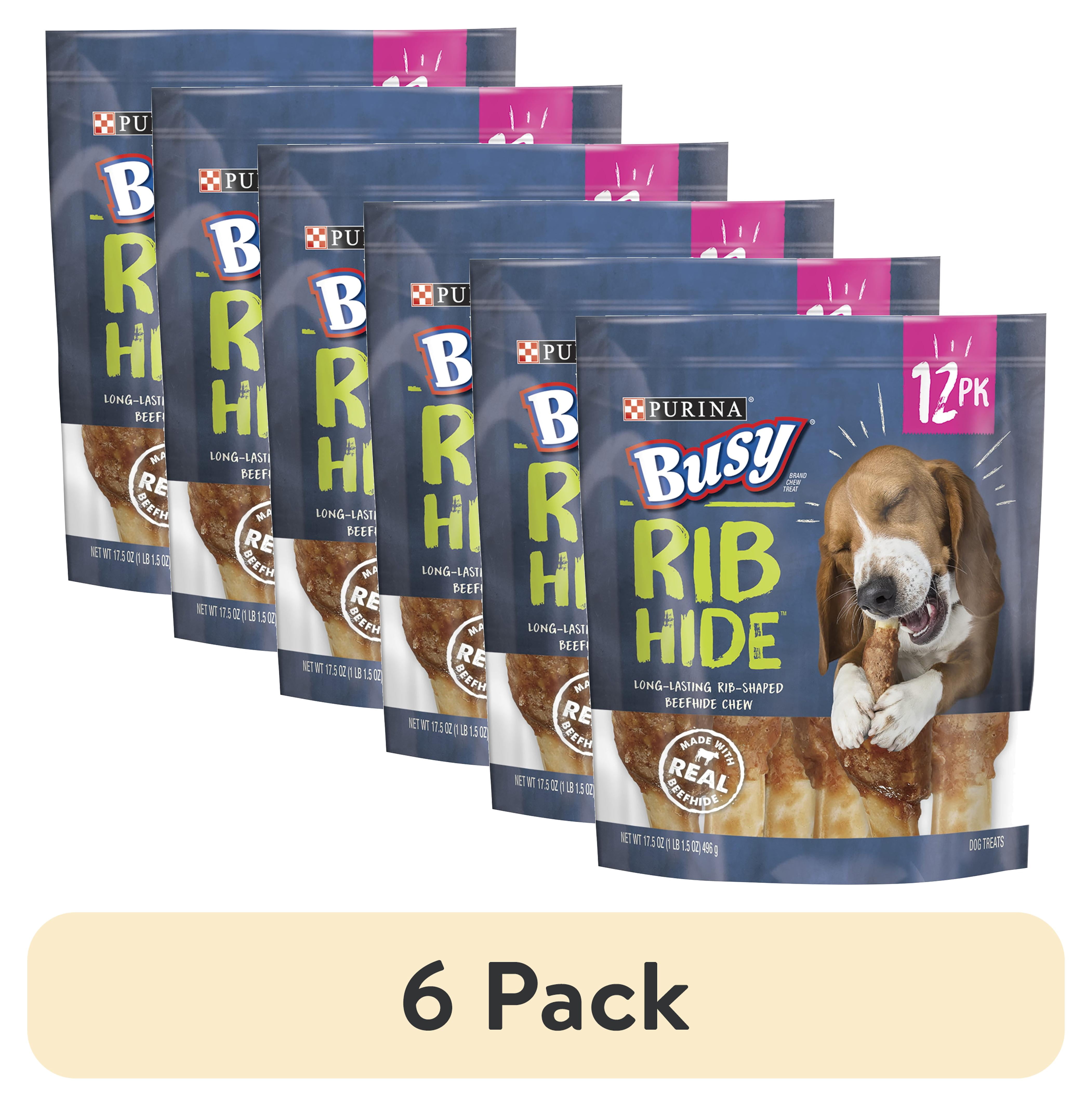 (6 pack) Purina Busy Rib Hide Beef Flavored Long-Lasting Dog Chews, 17.5 oz Pouch