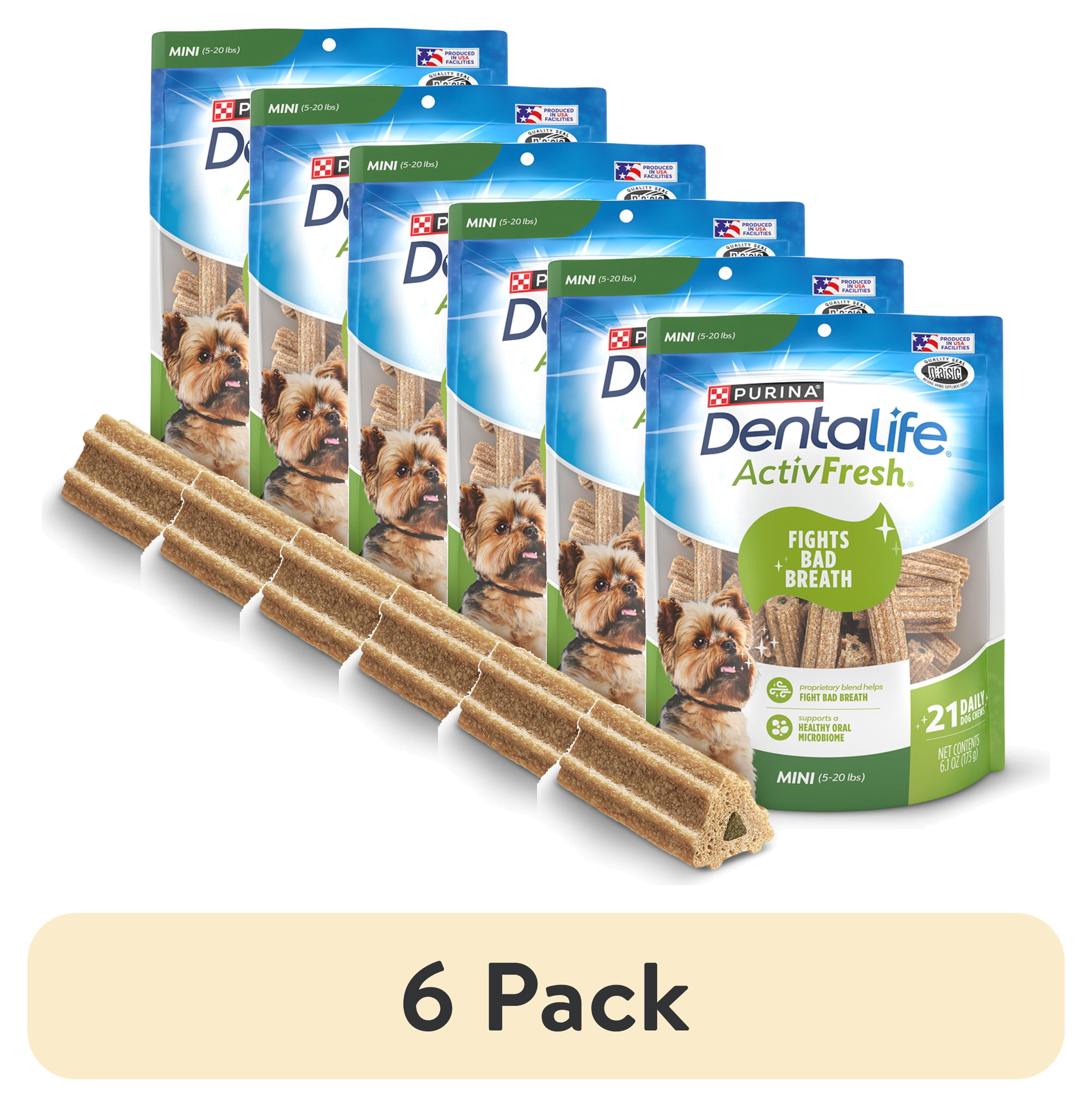 (6 pack) Purina DentaLife ActivFresh Mini Dog Treats Dental Chews with Chicken, 6.1 oz Pouch, 21 Chews
