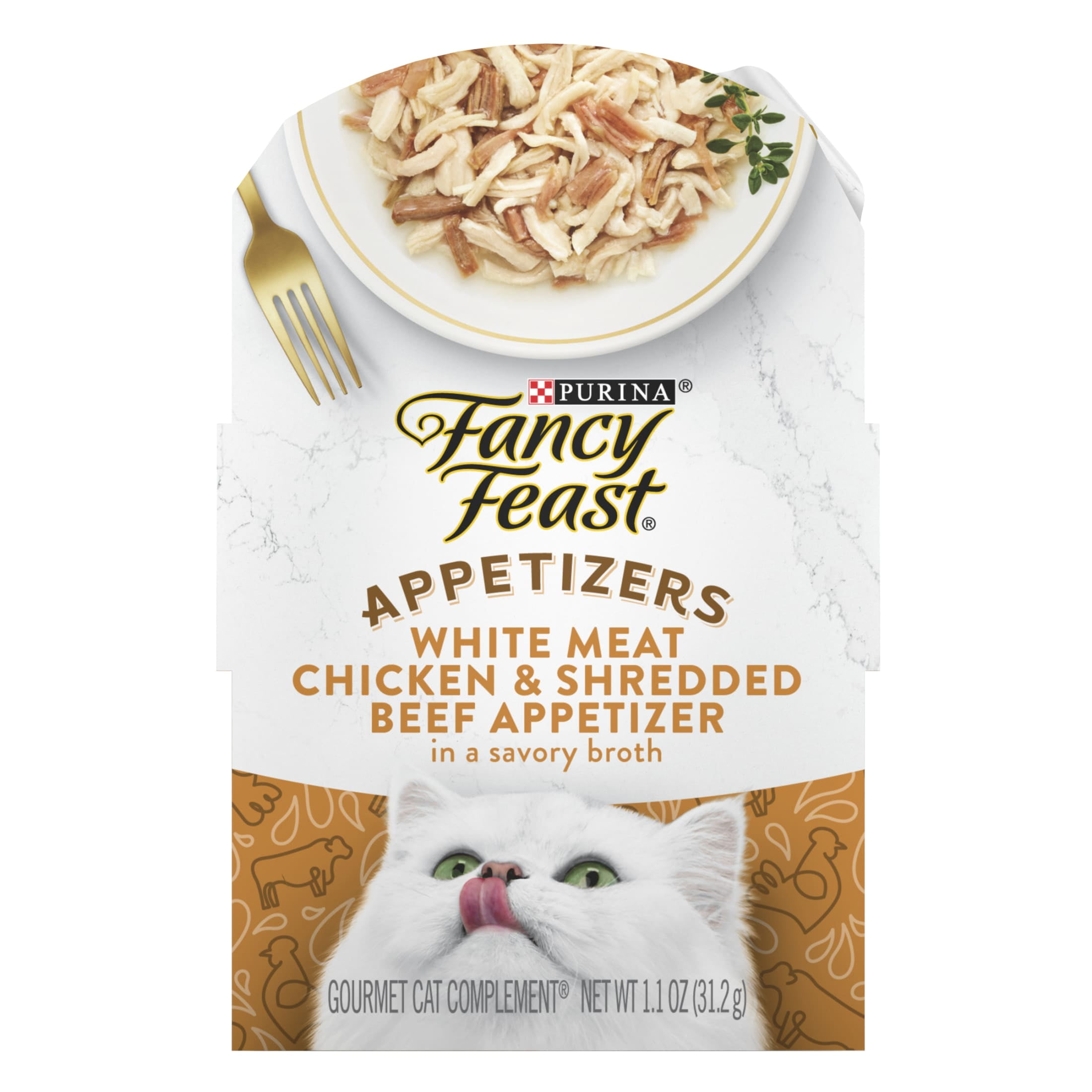 (6 pack) Purina Fancy Feast White Meat Chicken & Shredded Beef Appetizer for Cats, 1.1 oz Tray