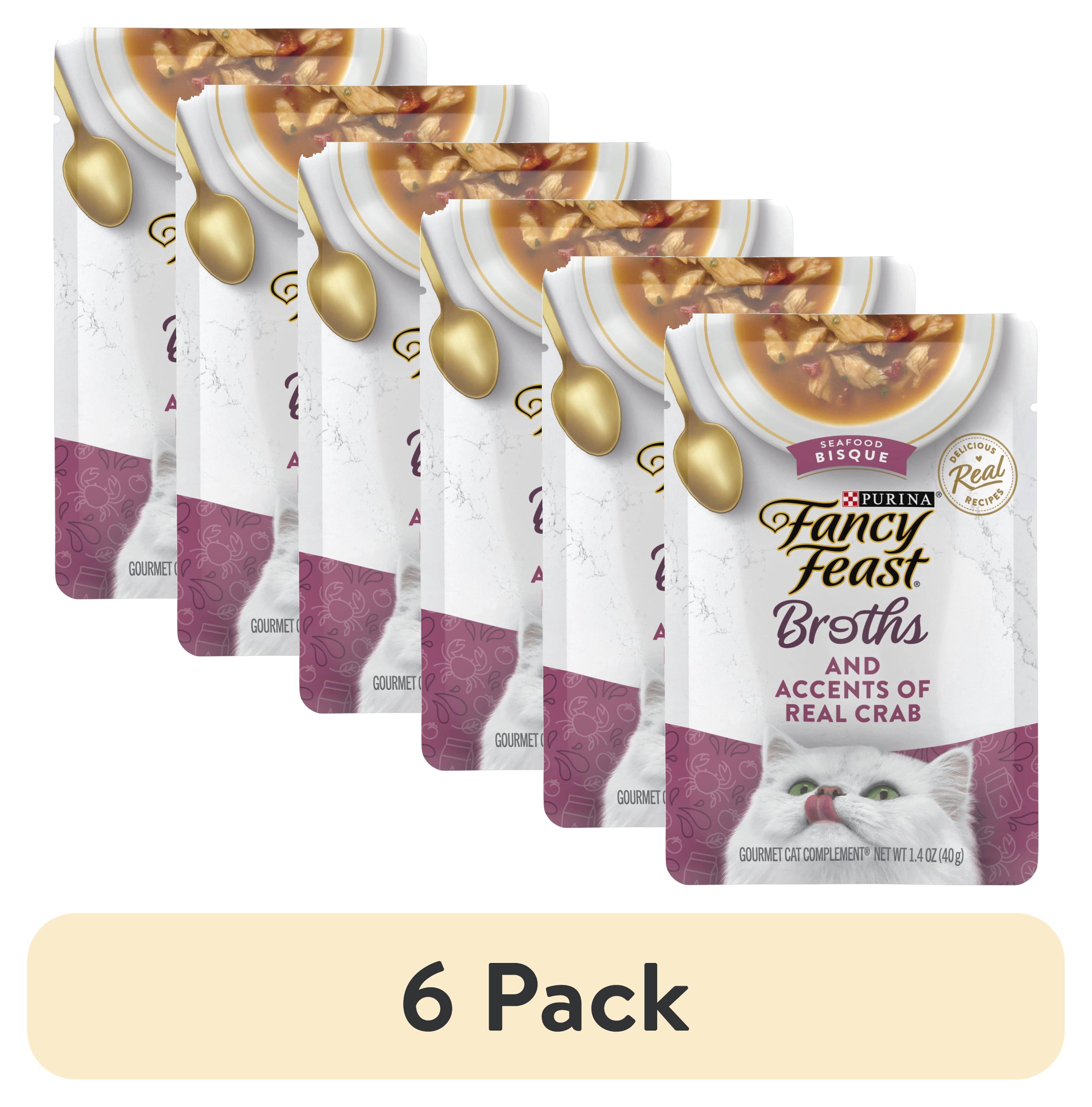 (6 pack) Purina Fancy Feast Seafood Bisque Accents of Crab Broth for Cats, 1.4 oz Pouch