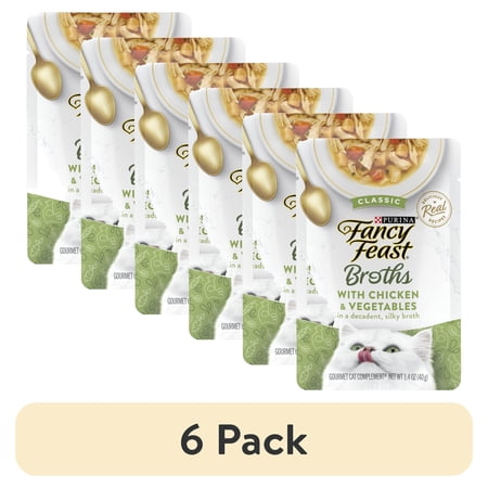 (6 pack) Purina Fancy Feast Classic Chicken & Vegetables Broth for Cats, 1.4 oz Pouch