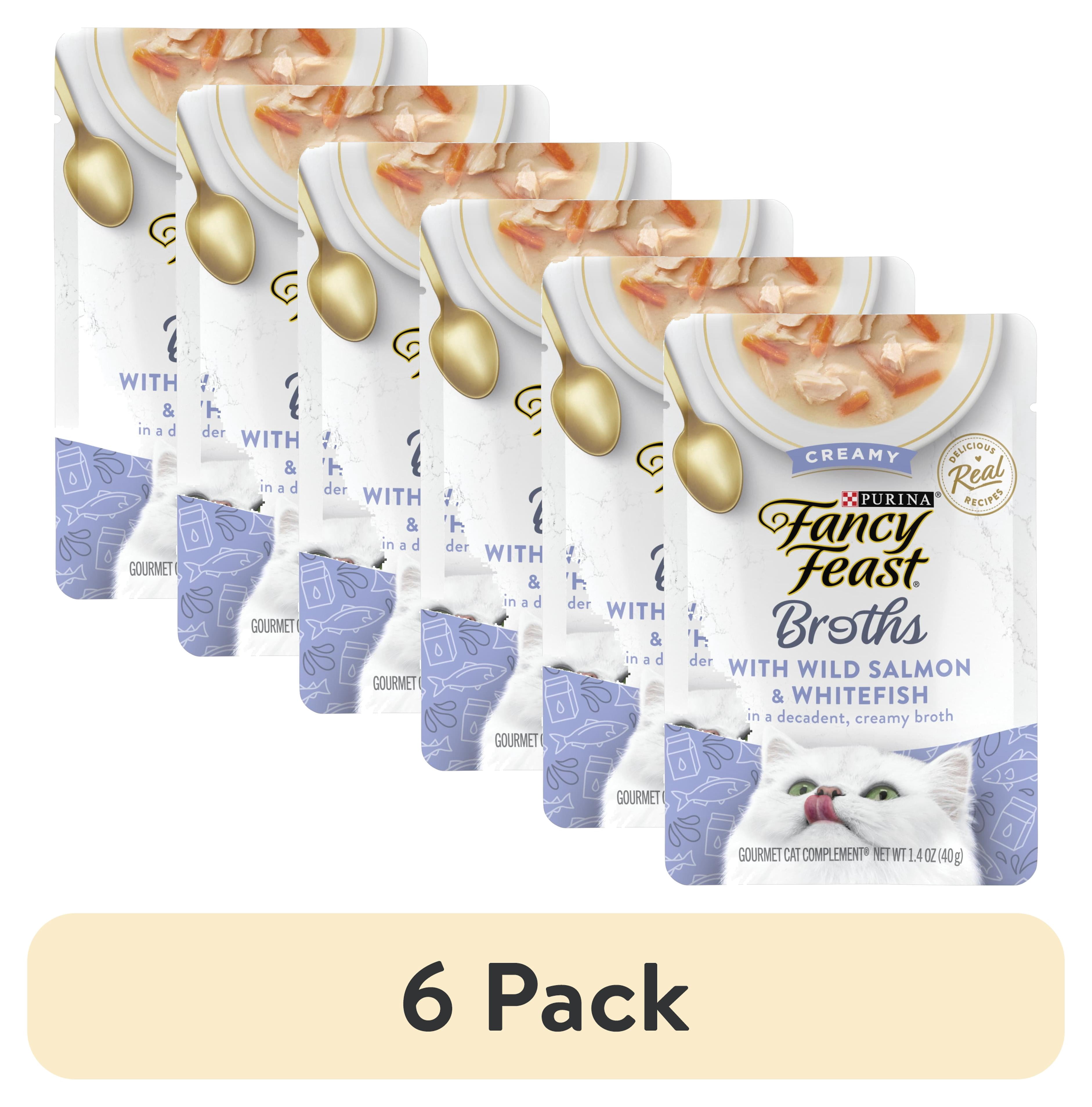 (6 pack) Purina Fancy Feast Creamy Wild Salmon & Whitefish Broth for Cats, 1.4 oz Pouch