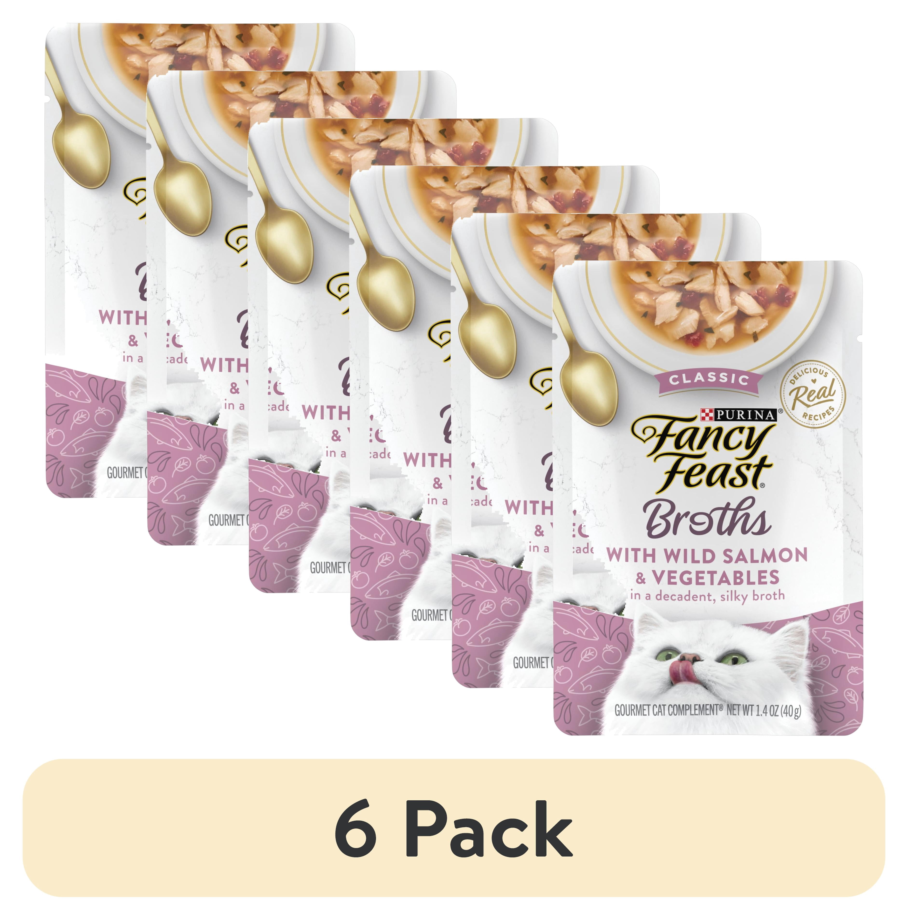 (6 pack) Purina Fancy Feast Classic Wild Salmon & Vegetables Broth for Cats, 1.4 oz Pouch