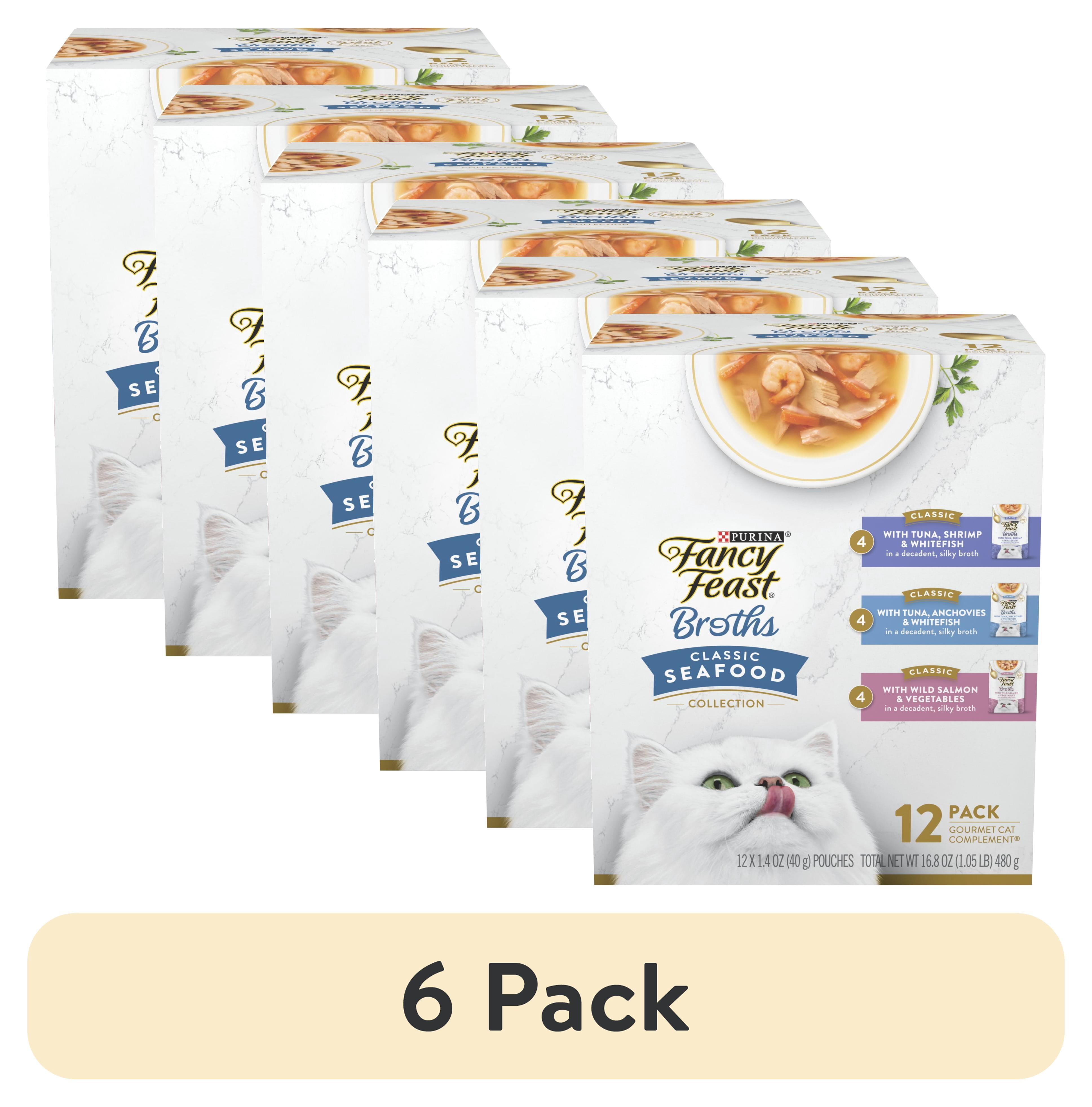 (6 pack) Purina Fancy Feast Classic Seafood Collection Broth for Cats Variety Pack, 1.4 oz Pouches (12 Pack)