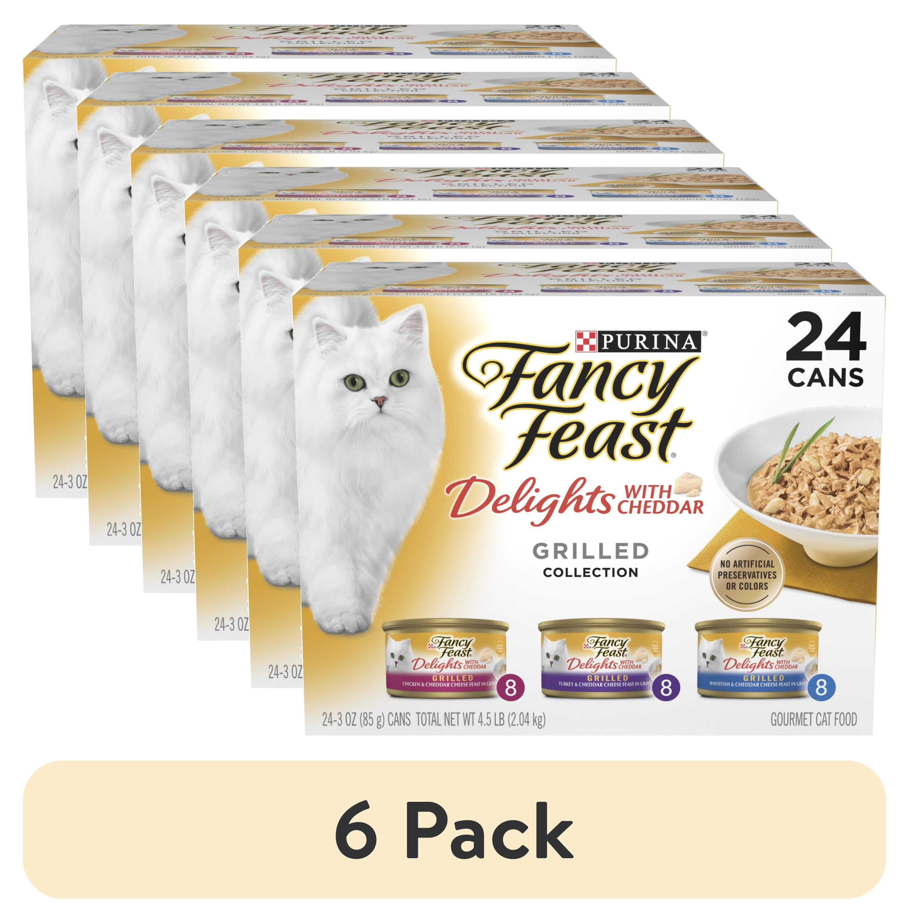 (6 pack) Purina Fancy Feast Delights with Cheddar Grilled Collection Wet Cat Food Variety Pack, 3 oz Cans (24 Pack)