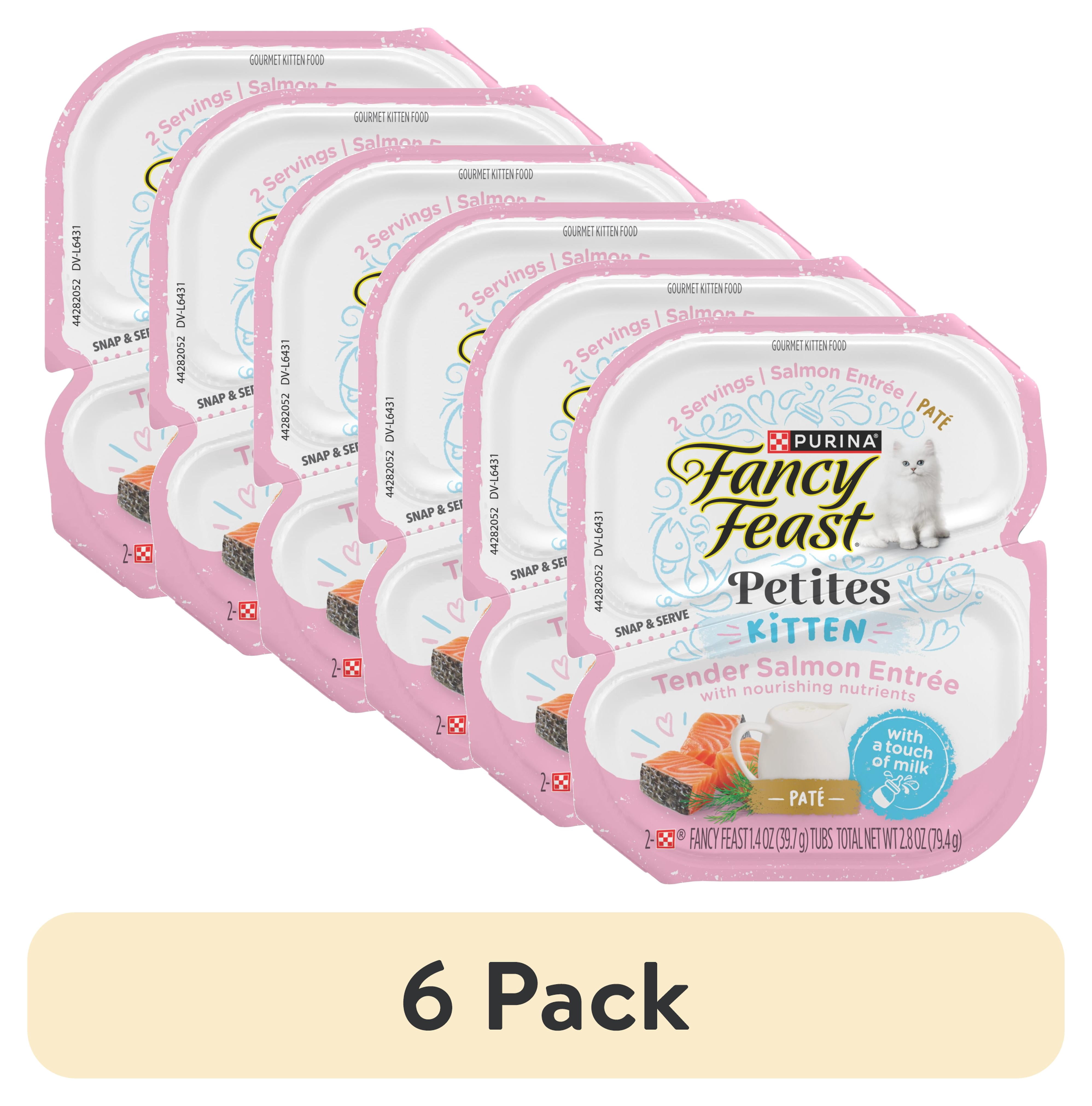(6 pack) Purina Fancy Feast Gourmet Gravy Petites Tender Salmon Pate Gourmet Wet Kitten Food, 2.8 oz Tub