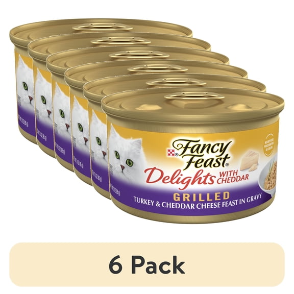 (6 pack) Purina Fancy Feast Delights with Cheddar Wet Cat Food, Grilled Turkey & Cheddar, 3 oz Cans