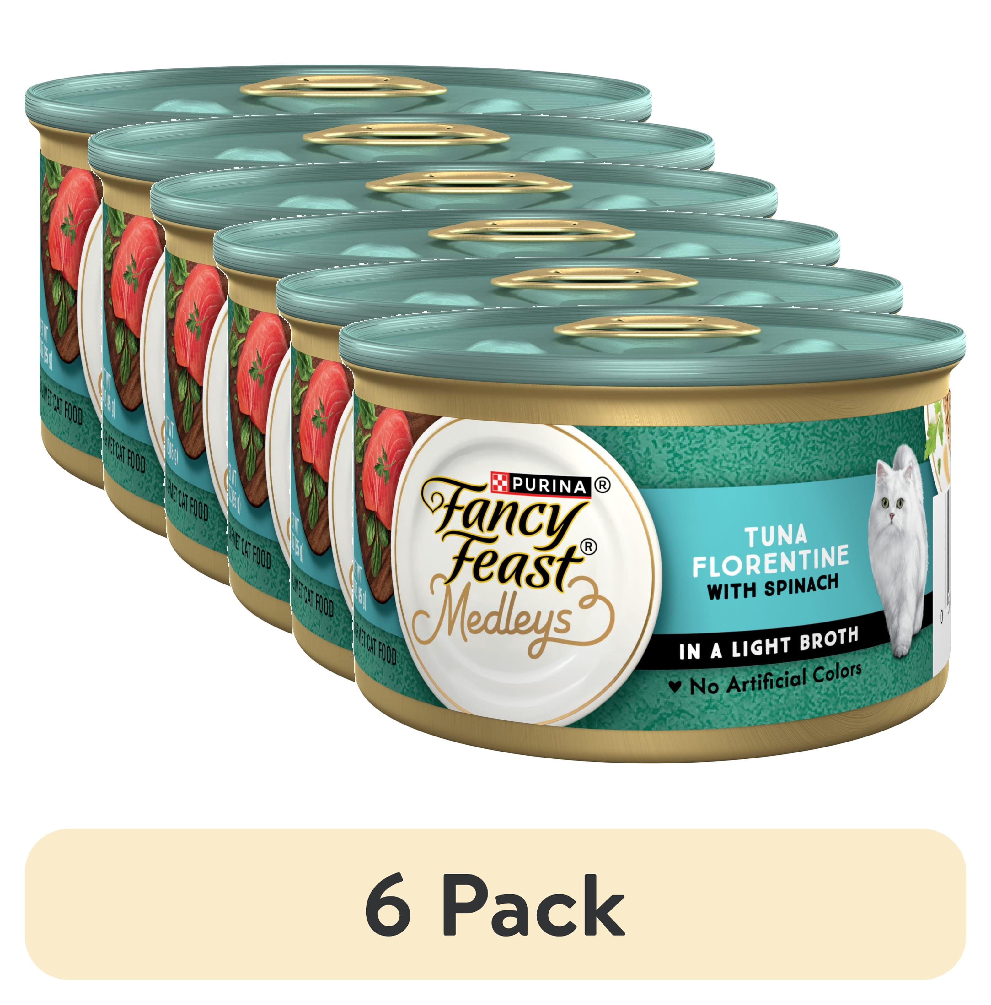 (6 pack) Purina Fancy Feast Medleys Tuna Florentine with Spinach in a Light Broth Gourmet Wet Cat Food, 3 oz.