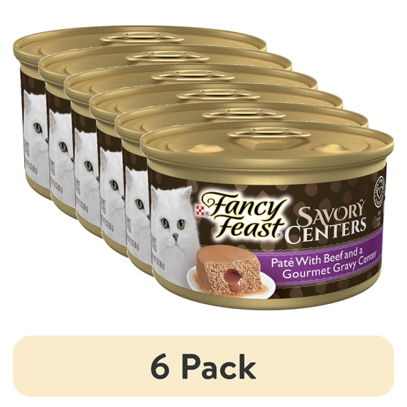 (6 pack) Purina Fancy Feast Savory Centers Adult Wet Cat Food Pate with Beef and a Gravy Center, 3 oz Can