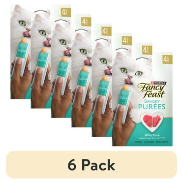 (6 pack) Purina Fancy Feast Savory Puree, Squeezable Cat Treats, Tuna, (4) .35 oz Pouches