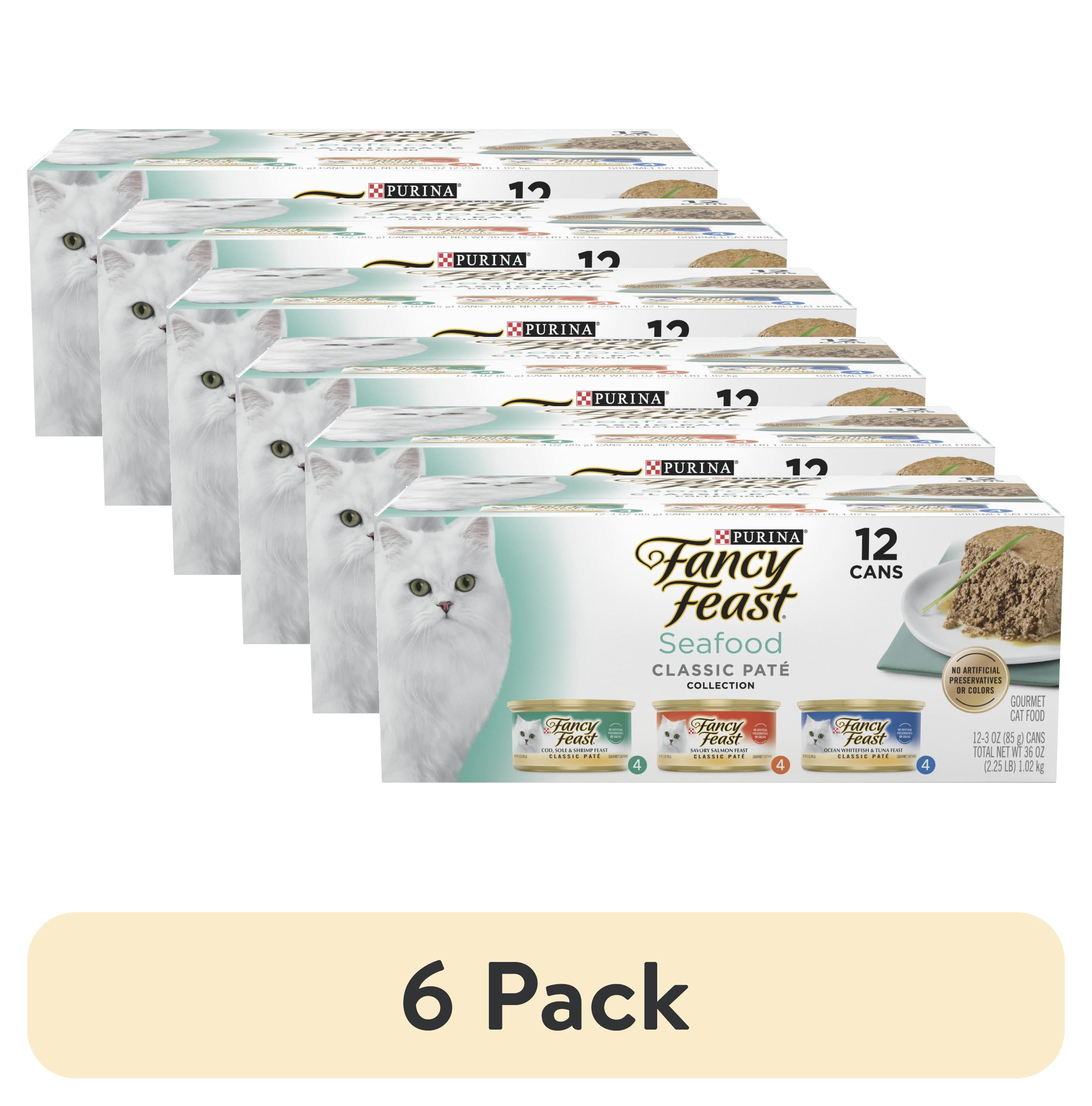 (6 pack) Purina Fancy Feast Seafood Classic Pate Collection Grain Free Wet Cat Food Pate Variety Pack, 3 oz Cans (12 Pack)