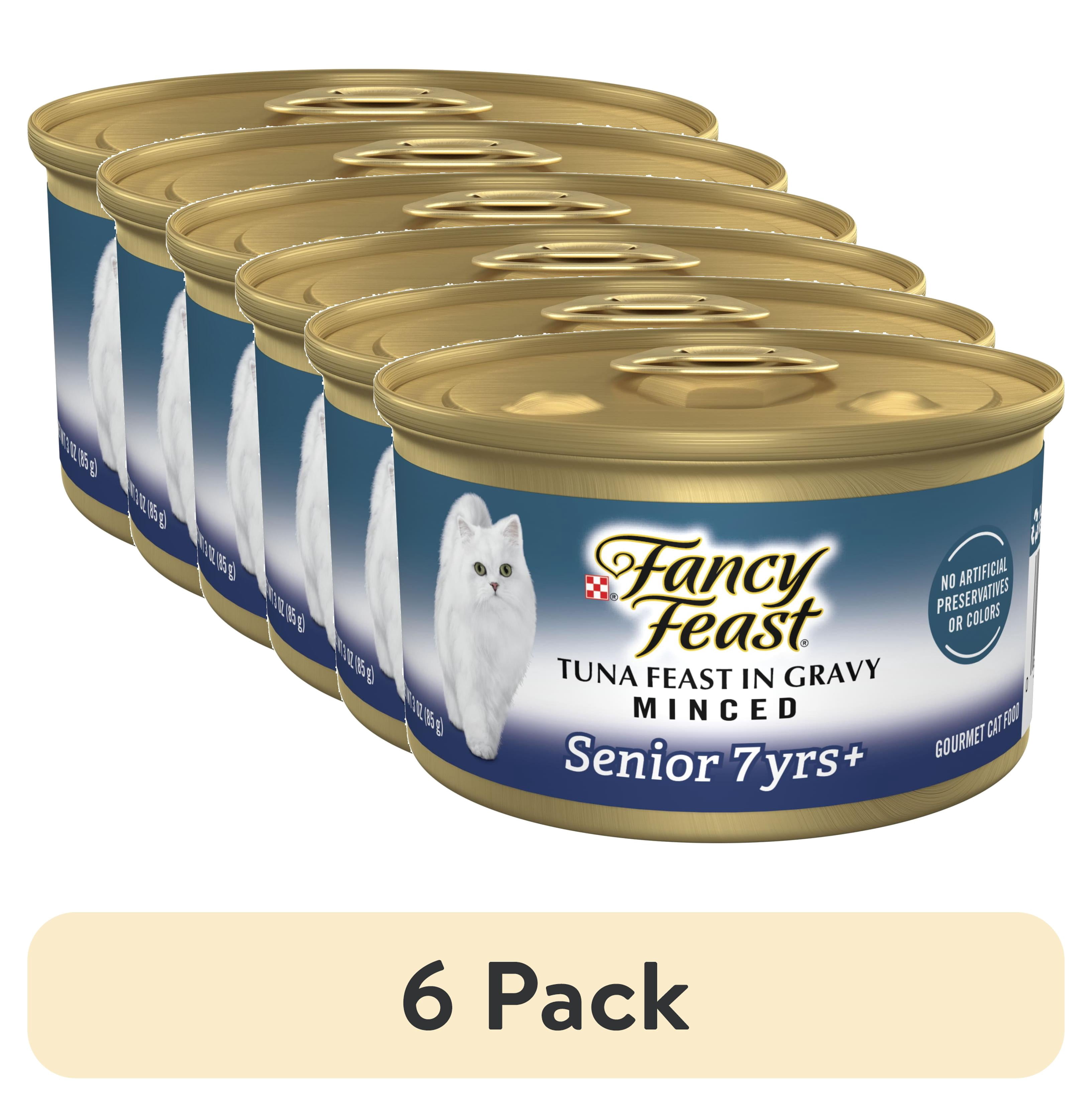 (6 pack) Purina Fancy Feast Senior Classic Pate Wet Cat Food, Minced Tuna in Gravy, 3 oz Cans