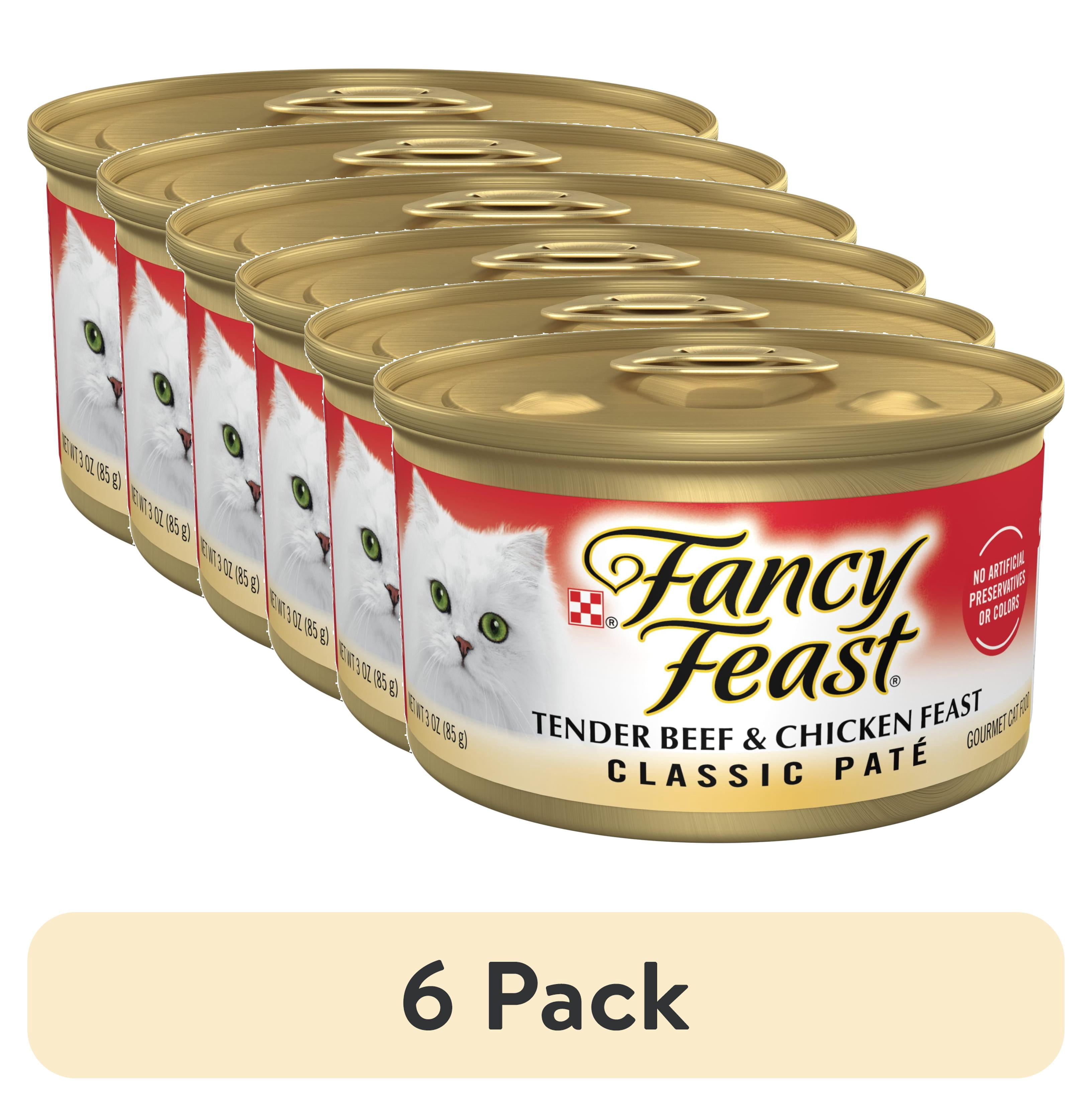 (6 pack) Purina Fancy Feast Tender Beef and Chicken Feast Classic Grain Free Wet Cat Food Pate, 3 oz.