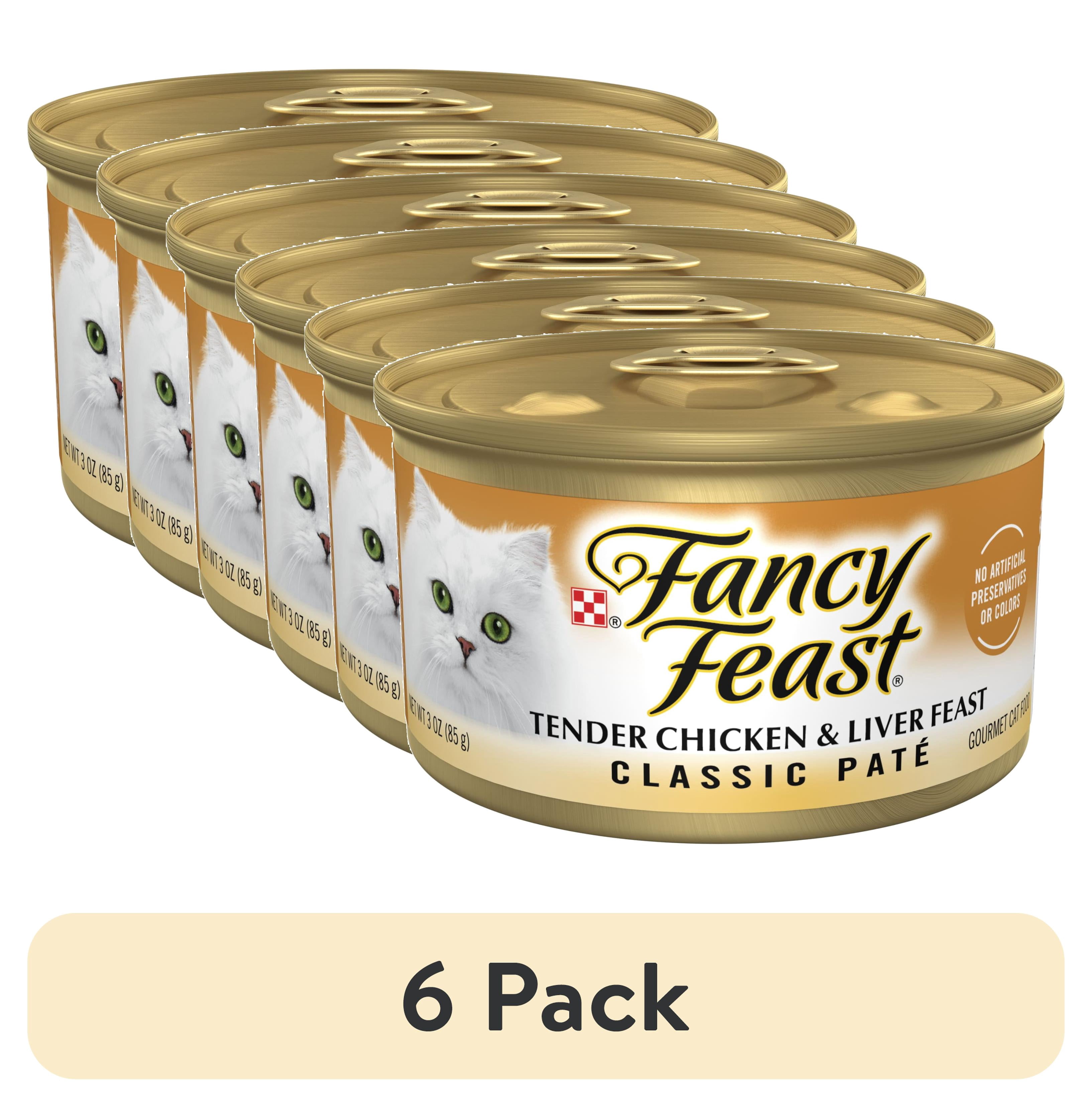 (6 pack) Purina Fancy Feast Tender Chicken and Liver Feast Classic Grain Free Wet Cat Food Pate, 3 oz.