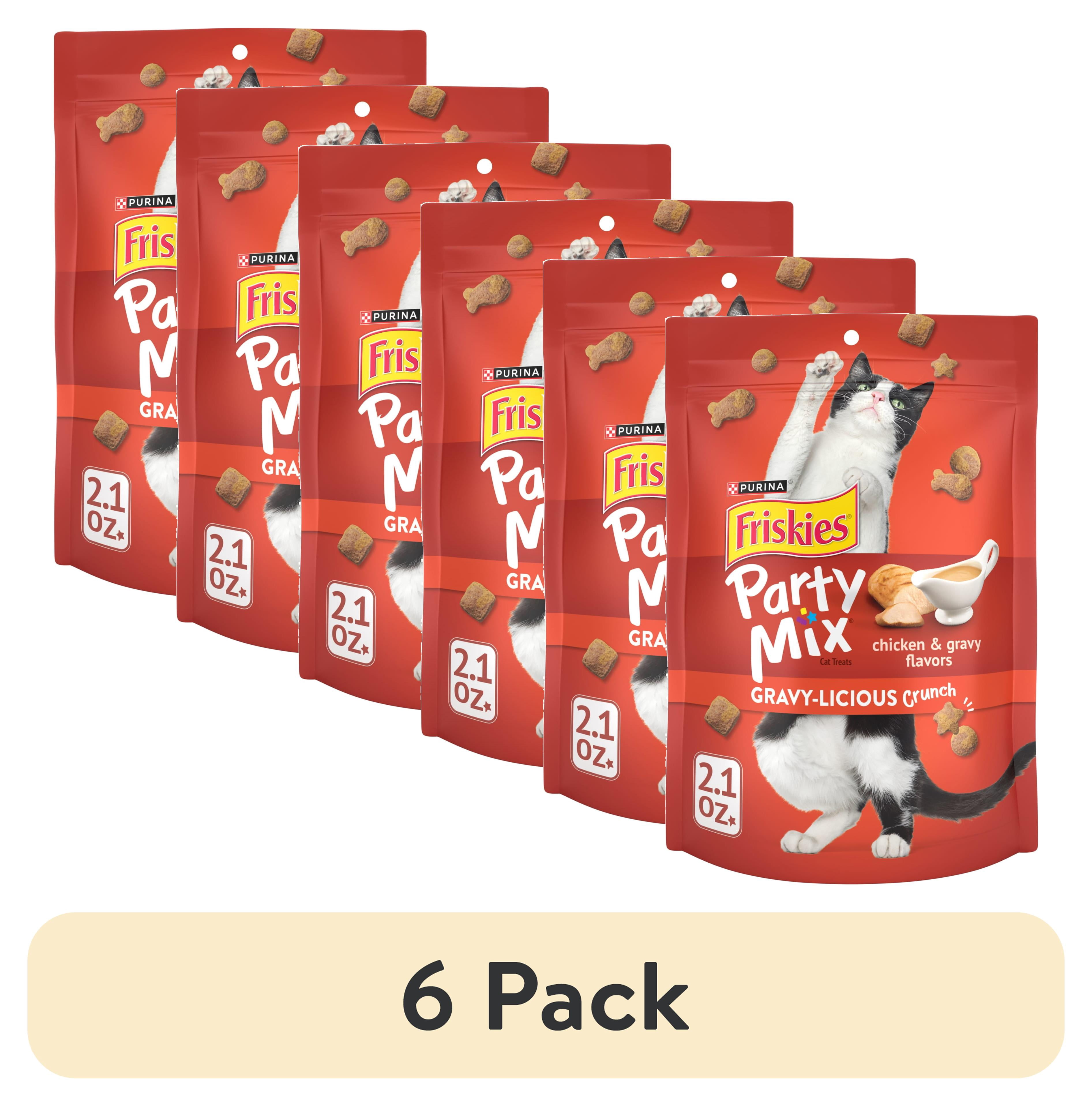 (6 pack) Purina Friskies Cat Treats, Party Mix Gravy-licious Crunch Chicken and Gravy Flavors, 2.1 oz.