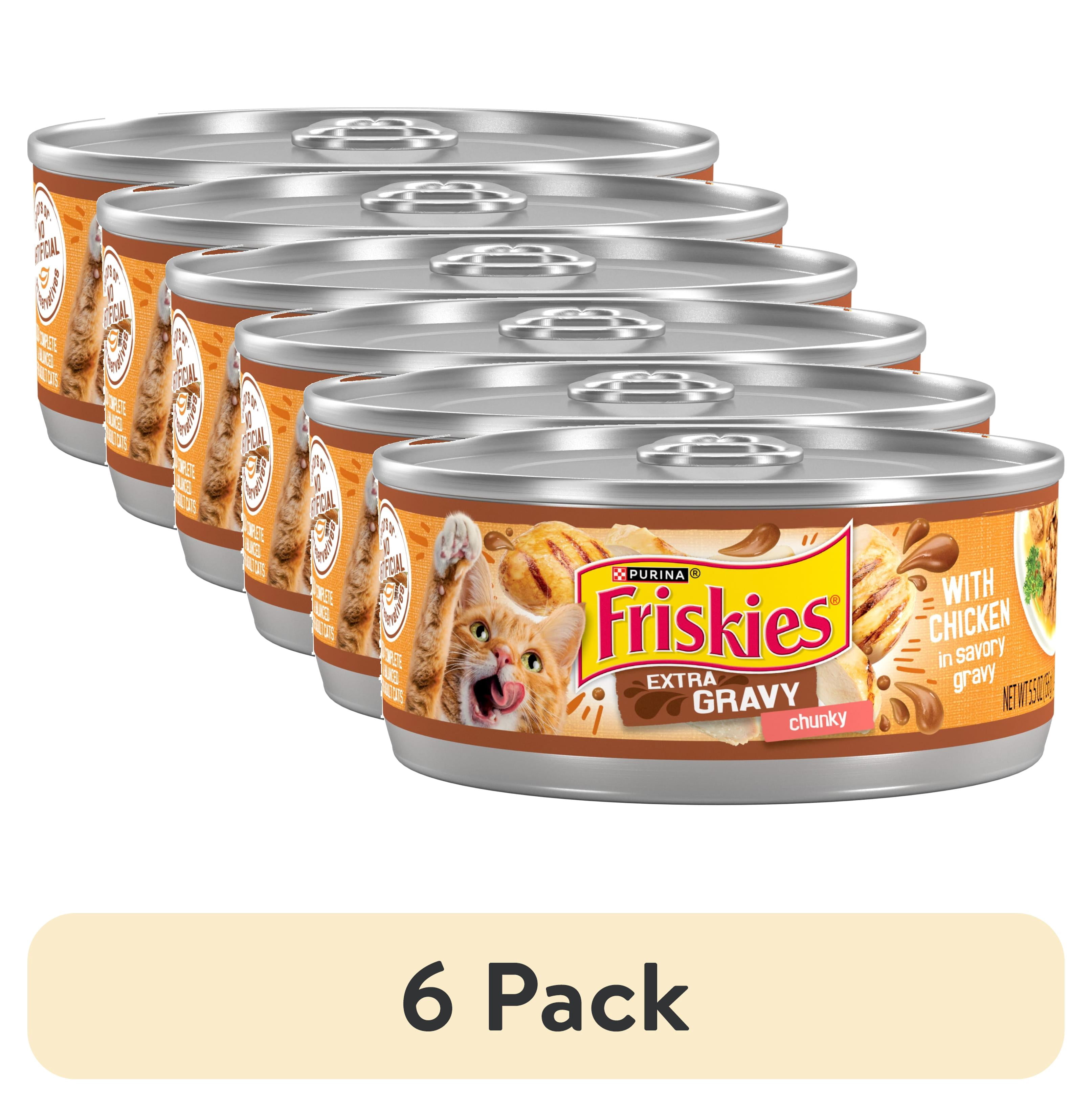 (6 pack) Purina Friskies Extra Chunky Gravy, Soft Chicken, Wet Cat Food, 5.5 oz Cans, 24 Pack