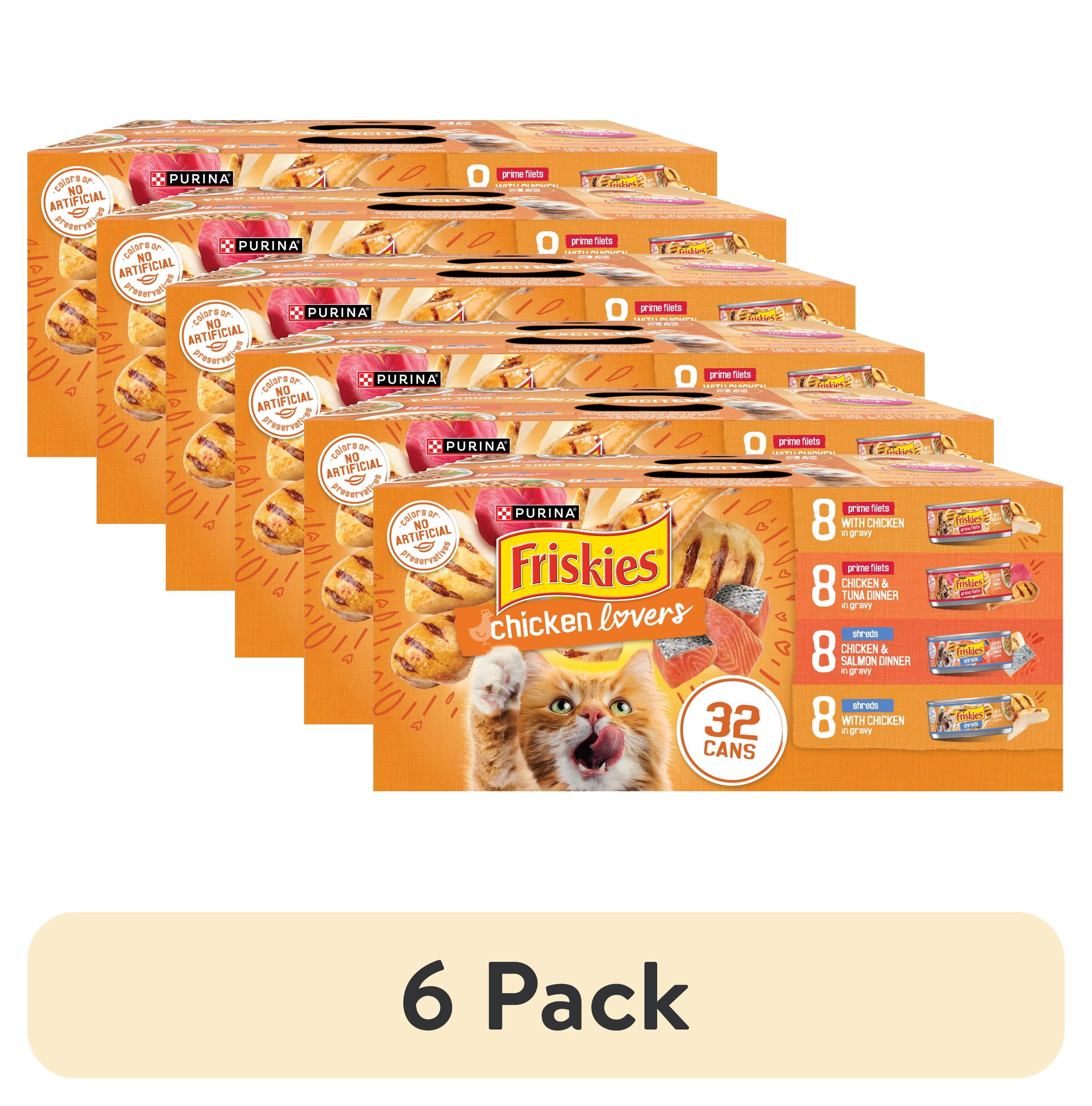 (6 pack) Purina Friskies Gravy Wet Cat Food Variety Pack, Chicken Lovers Prime Filets and Shreds, 5.5 oz Cans