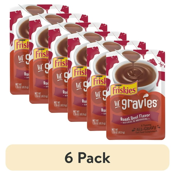 (6 pack) Purina Friskies Lil Gravies, Roast Beef Flavor Gravy, Wet Cat Food, 1.55 oz. Pouch