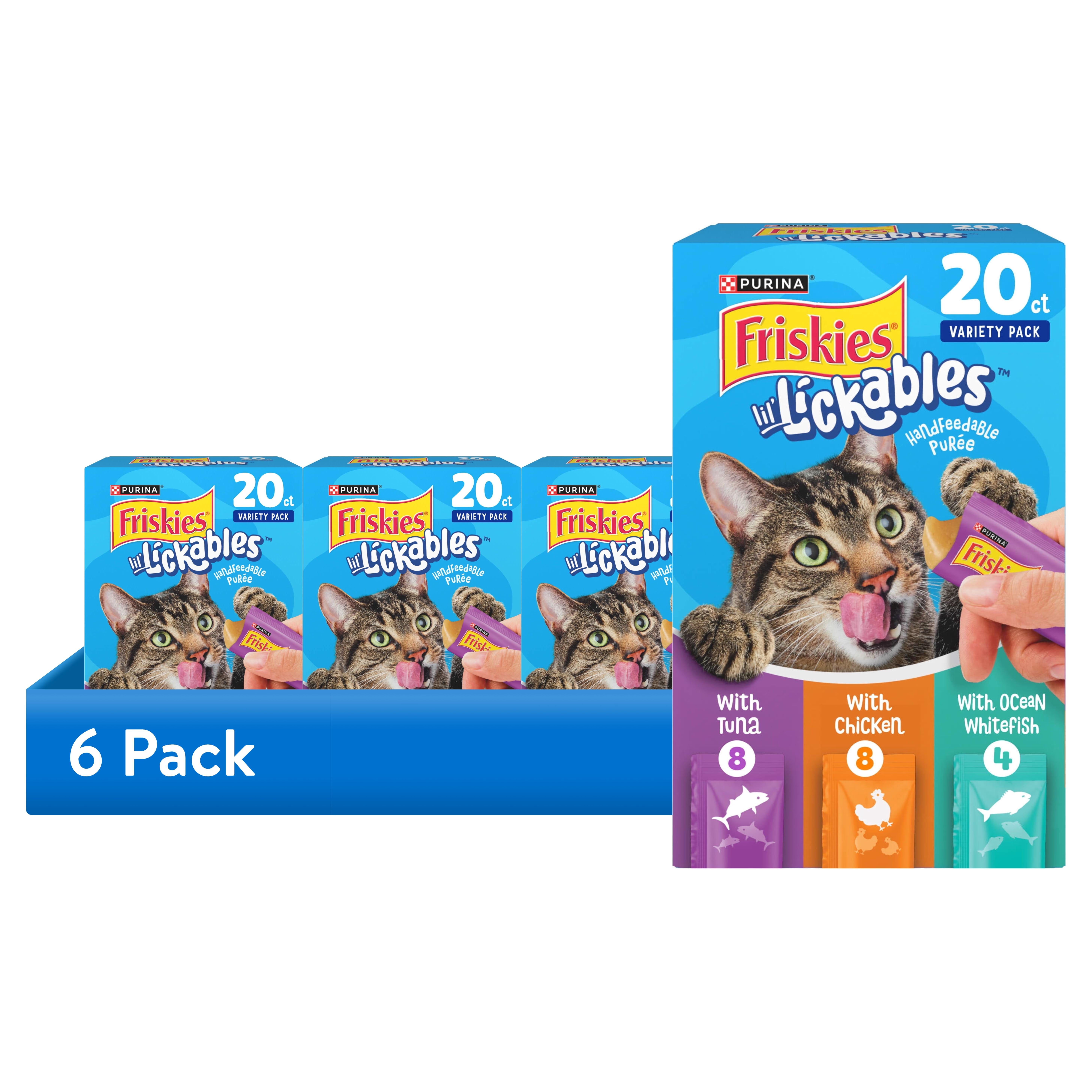 (6 pack) Purina Friskies Lil’ Lickables Chicken, Tuna & Ocean Whitefish Lickable Treats for Cats, 0.5 oz Sachets (20 Pack)