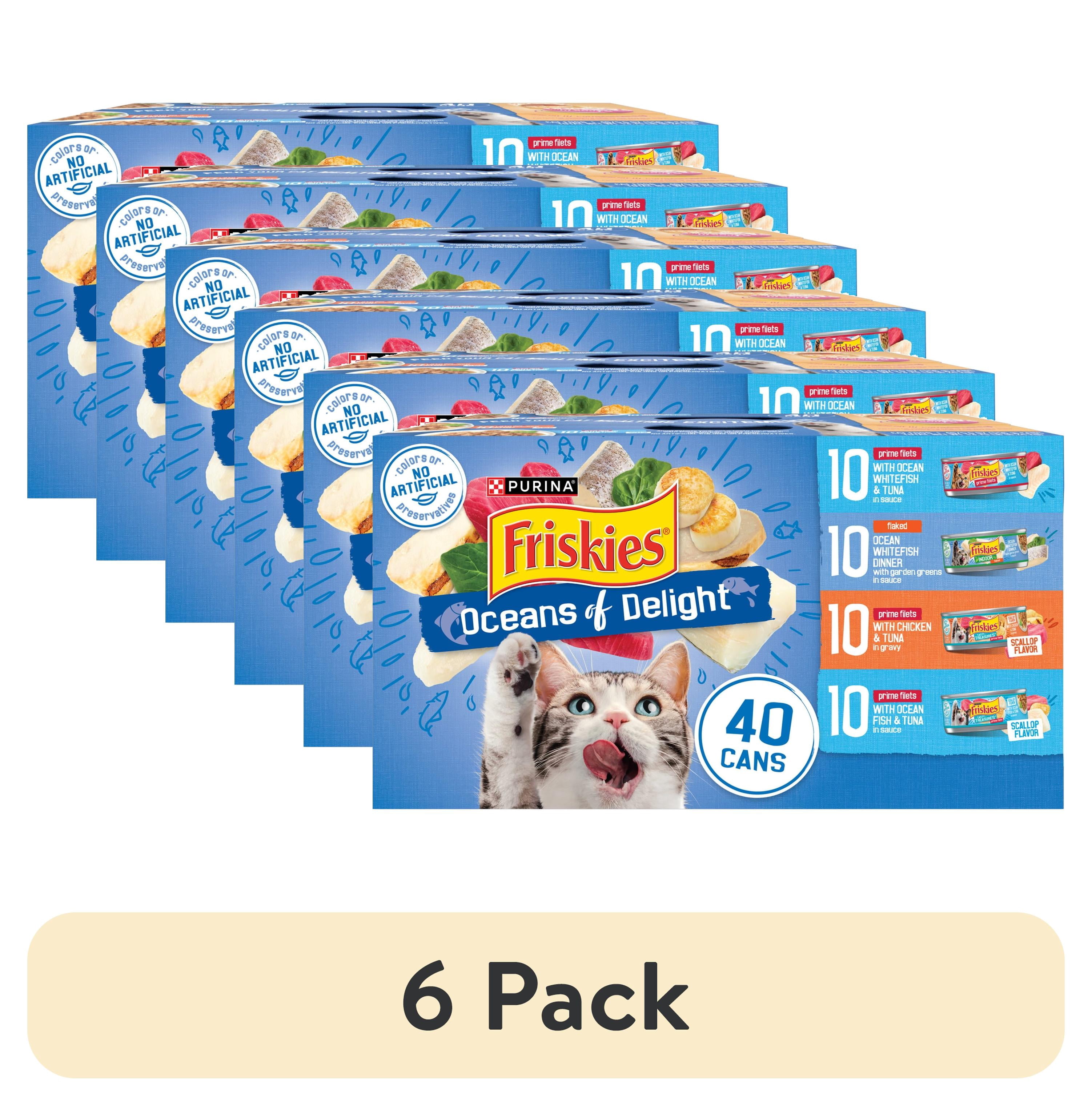 (6 pack) Purina Friskies Oceans of Delight Prime Filets & Flaked Wet Cat Food Variety Pack, 5.5 oz Cans (40 Pack)