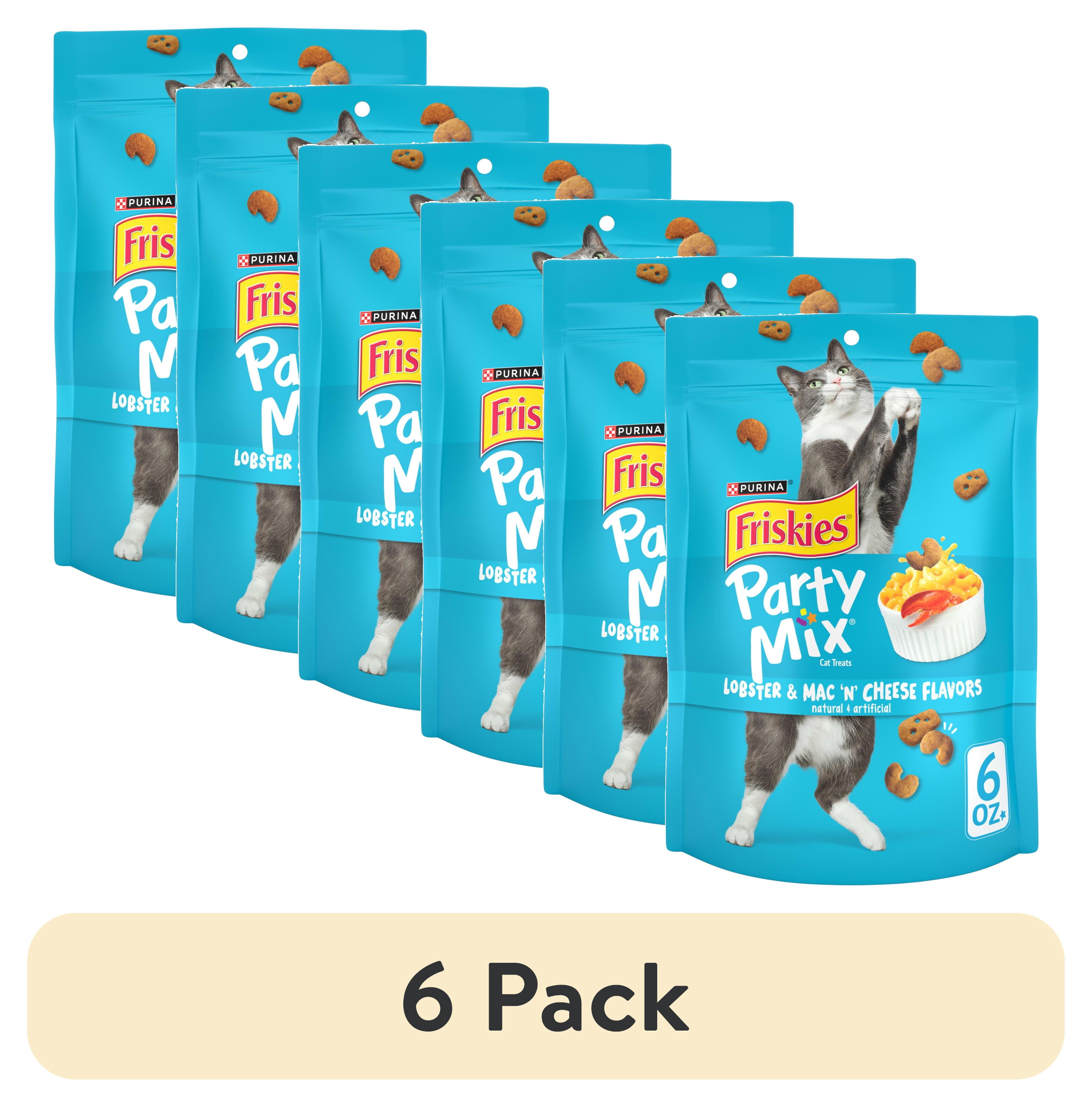 (6 pack) Purina Friskies Party Mix Lobster and Mac 'N' Cheese Flavor Treats for Cats, 6 oz Bag