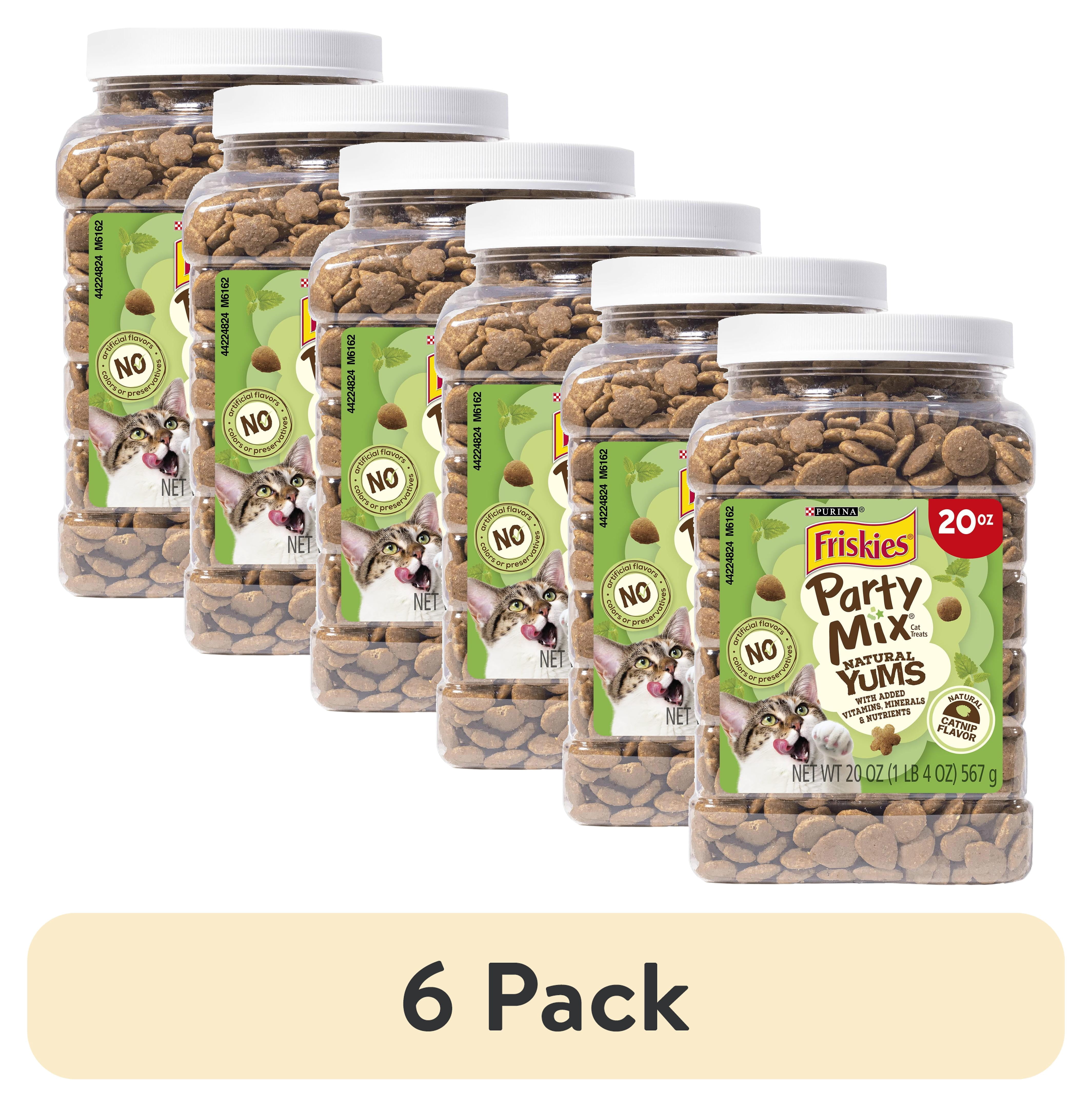 (6 pack) Purina Friskies Party Mix Natural Catnip Flavor Yums Treats for Cats, 20 oz Canister