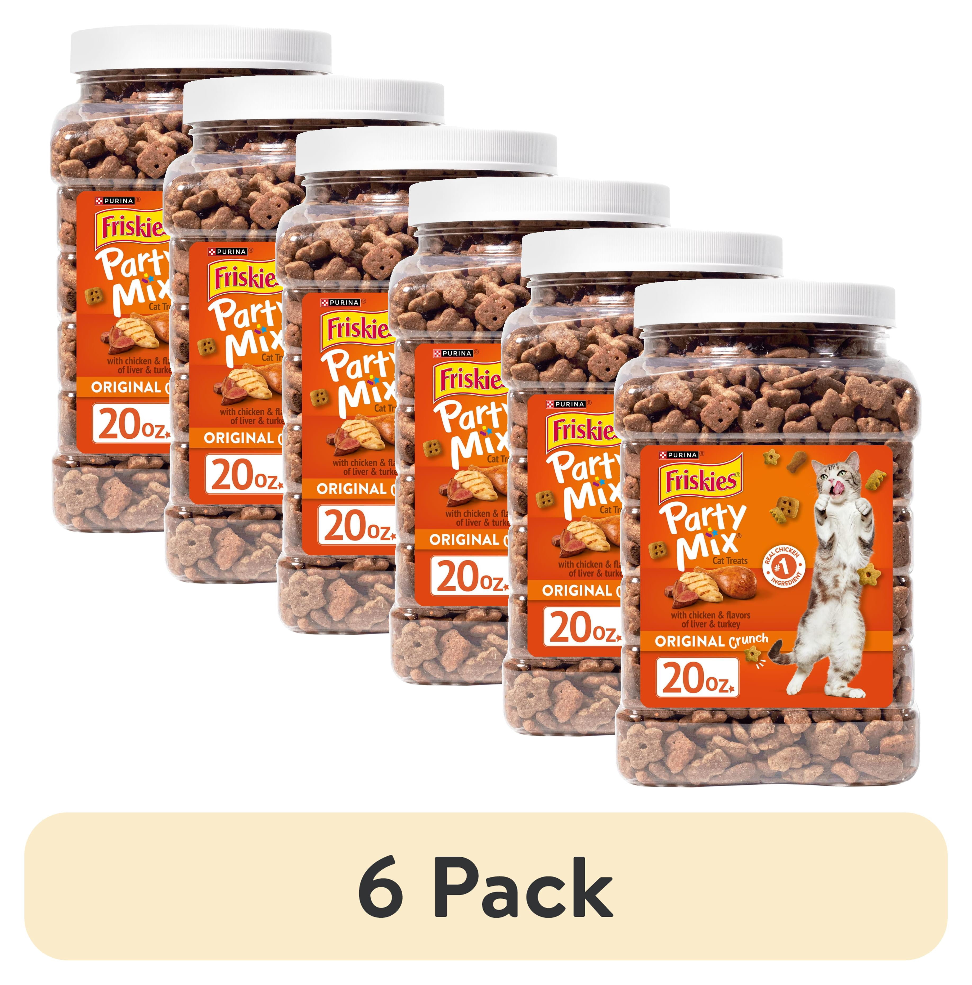 (6 pack) Purina Friskies Party Mix Original Crunch, Cat Treats, Chicken, Liver, & Turkey, 20 oz Canister, 3 Pack