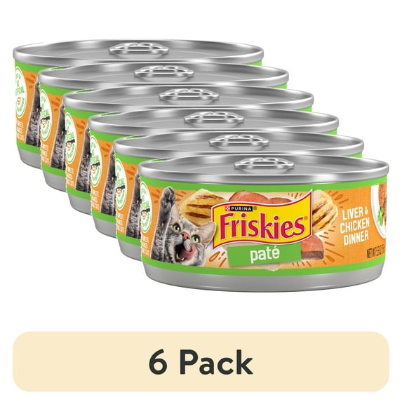 (6 pack) Purina Friskies Liver & Chicken Flavor Pate Wet Cat Food, 5.5 oz Can