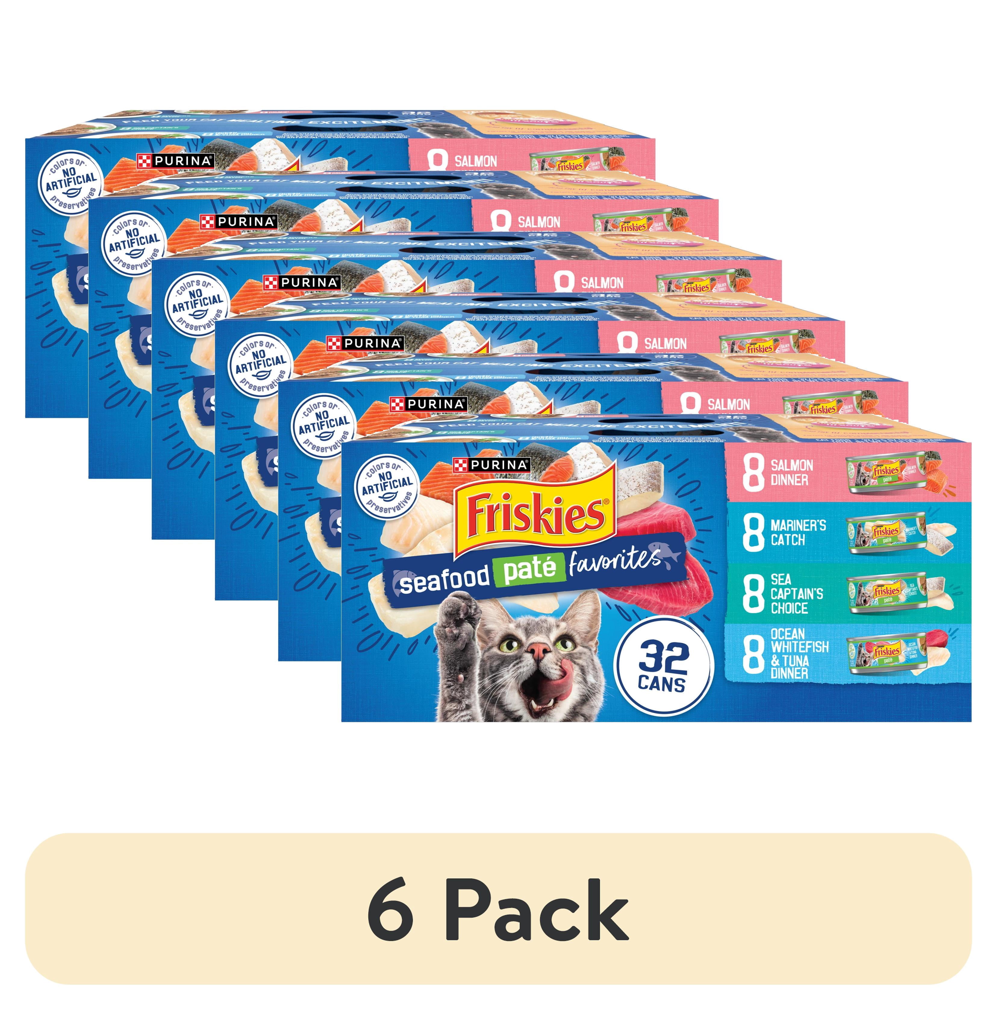 (6 pack) Purina Friskies Seafood Favorites Pate Wet Cat Food Variety Pack, 5.5 oz Cans (32 Pack)
