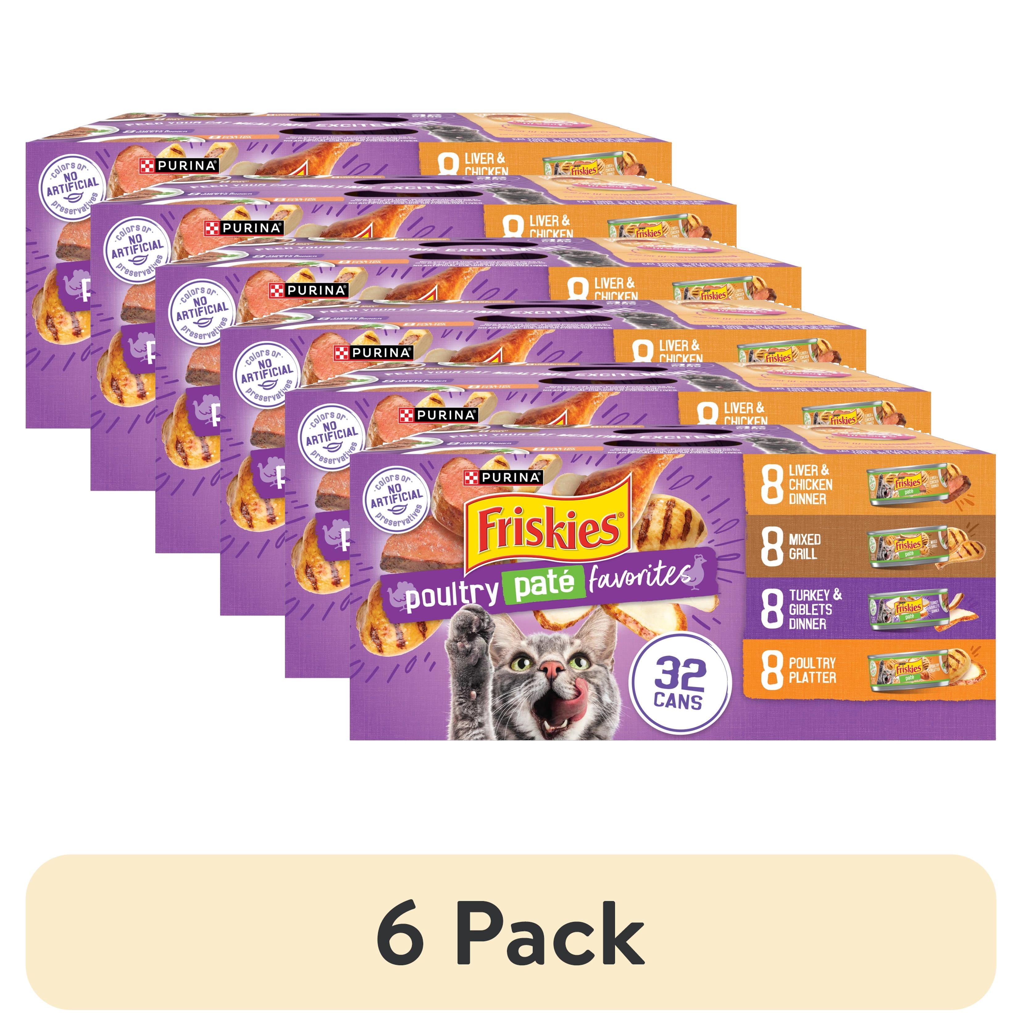 (6 pack) Purina Friskies Poultry Favorites Pate Wet Cat Food Variety Pack, 5.5 oz Cans (32 Pack)