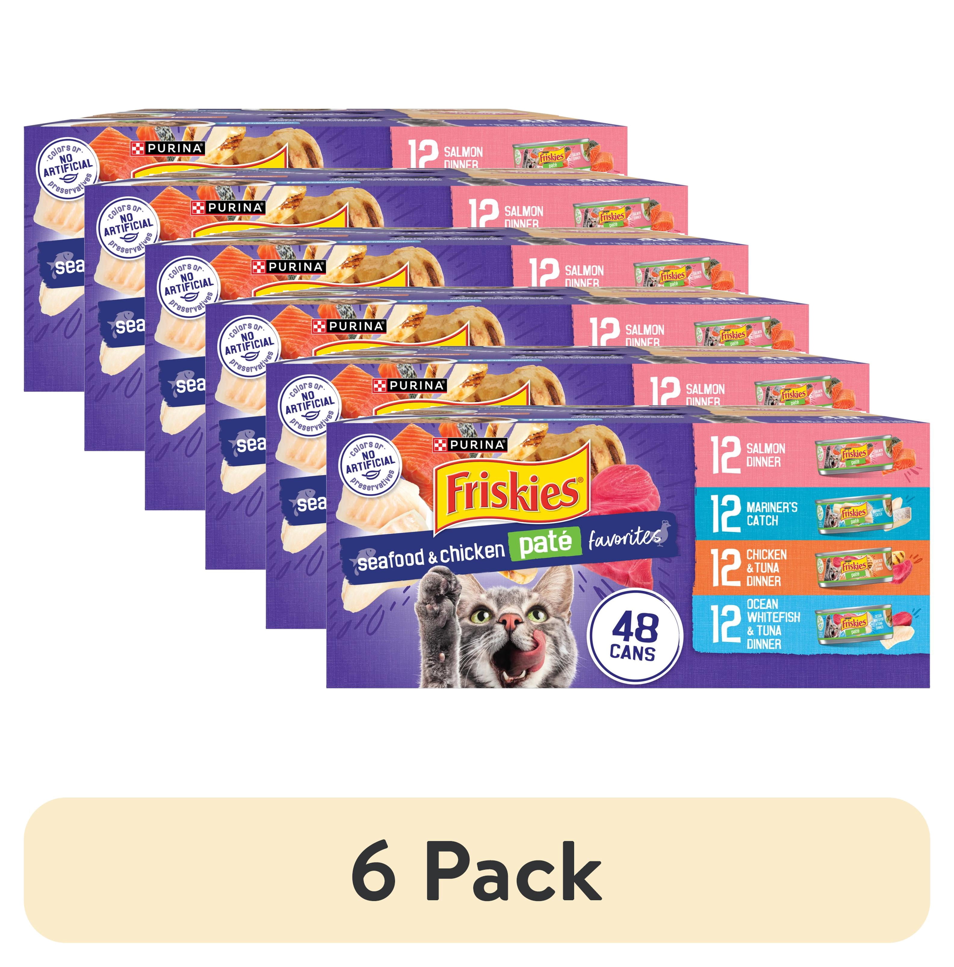 (6 pack) Purina Friskies Seafood & Chicken Favorites Pate Wet Cat Food Variety Pack, 5.5 oz Cans (48 Pack)