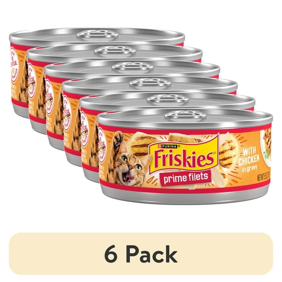 (6 pack) Purina Friskies Prime Filet, Chicken in Gravy, Wet Cat Food, 5.5 oz Can