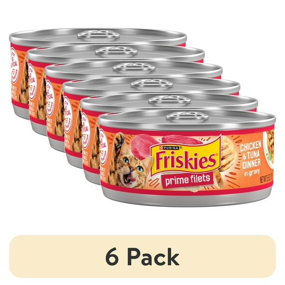 (6 pack) Purina Friskies Prime Filets, Chicken and Tuna Dinner in Gravy, Wet Cat Food, 5.5 oz Can