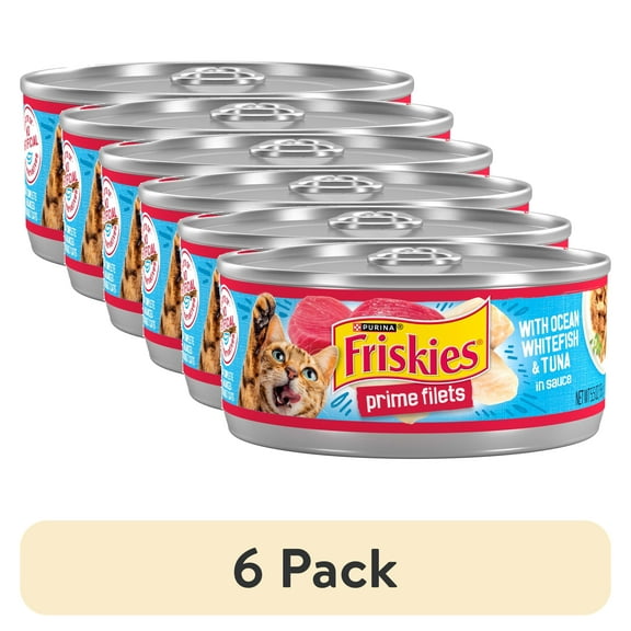 (6 pack) Purina Friskies Prime Filets, Ocean Whitefish and Tuna in Sauce, Wet Cat Food, 5.5 oz Can
