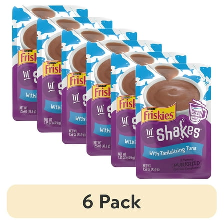 (6 pack) Purina Friskies Pureed Wet Cat Food Toppers, Lil’ Shakes With Tantalizing Tuna Lickable Cat Treats