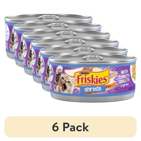 (6 pack) Purina Friskies Shreds Gravy, Soft Turkey and Giblets, Wet Cat Food, 5.5 oz Cans