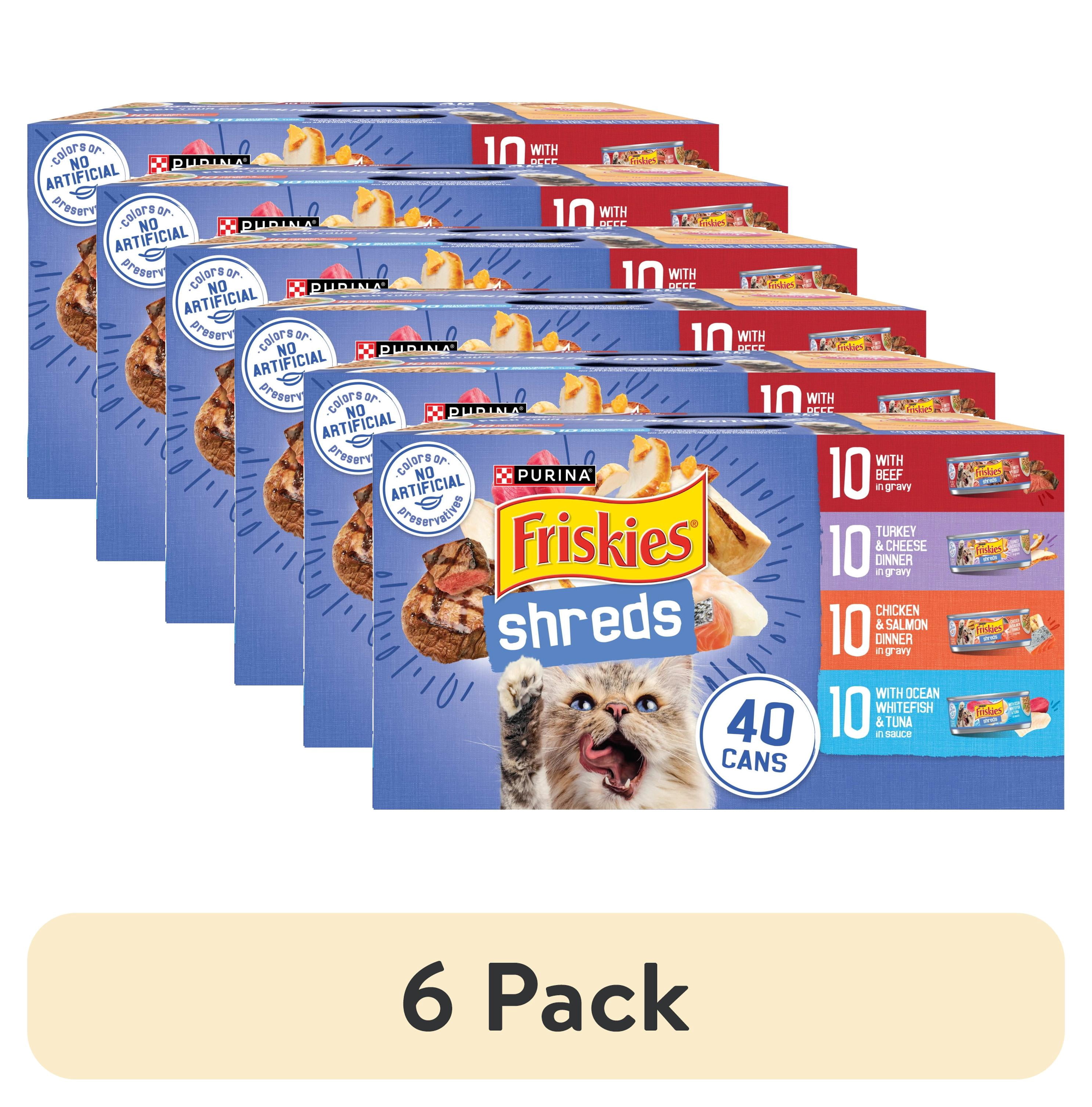 (6 pack) Purina Friskies Shreds Beef, Turkey, Chicken, & Ocean Whitefish Wet Cat Food Variety Pack, 5.5 oz Cans (40 Pack)