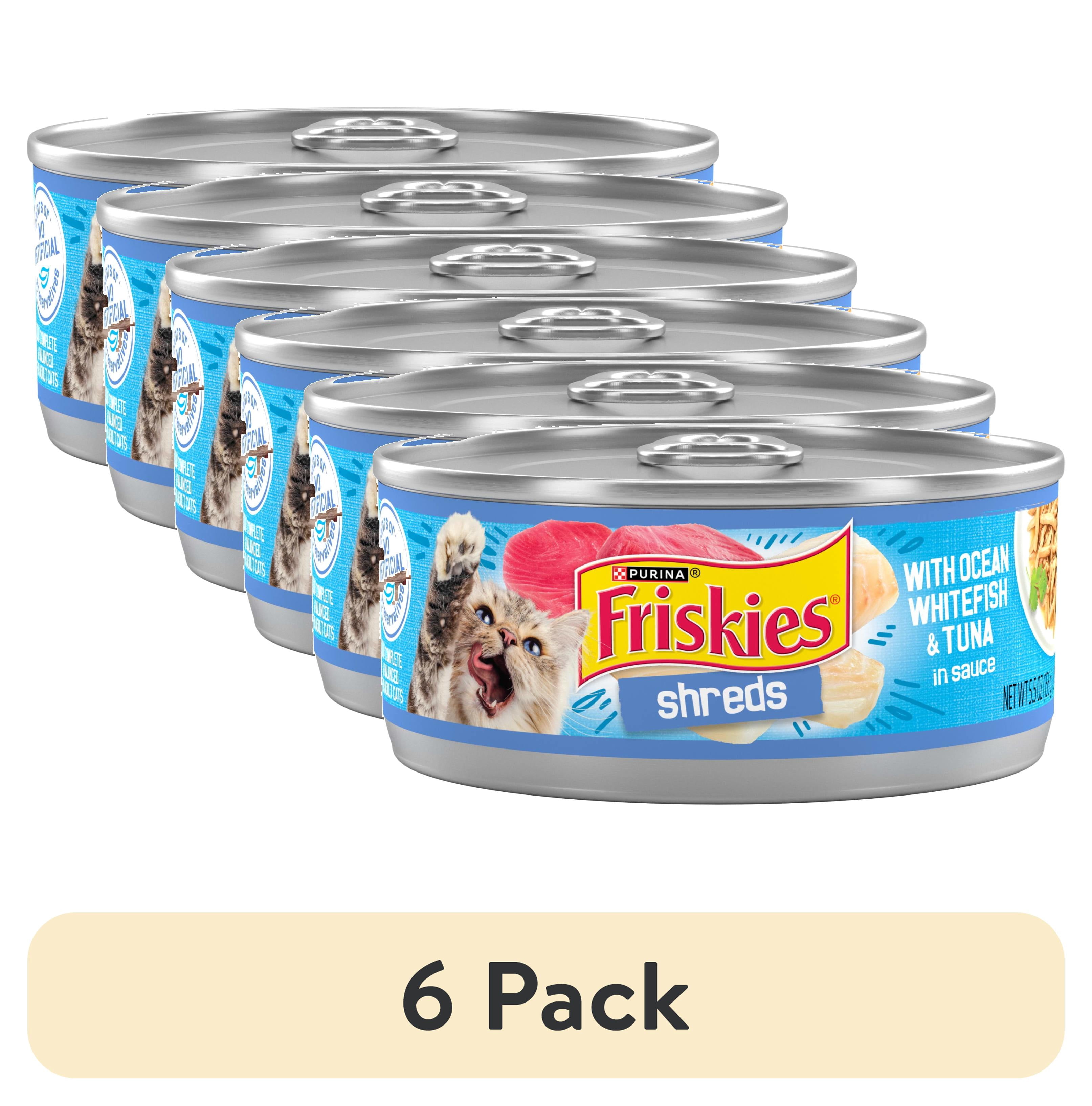 (6 pack) Purina Friskies Shreds, Ocean Whitefish and Tuna in Sauce, Wet Cat Food, 5.5 oz Can