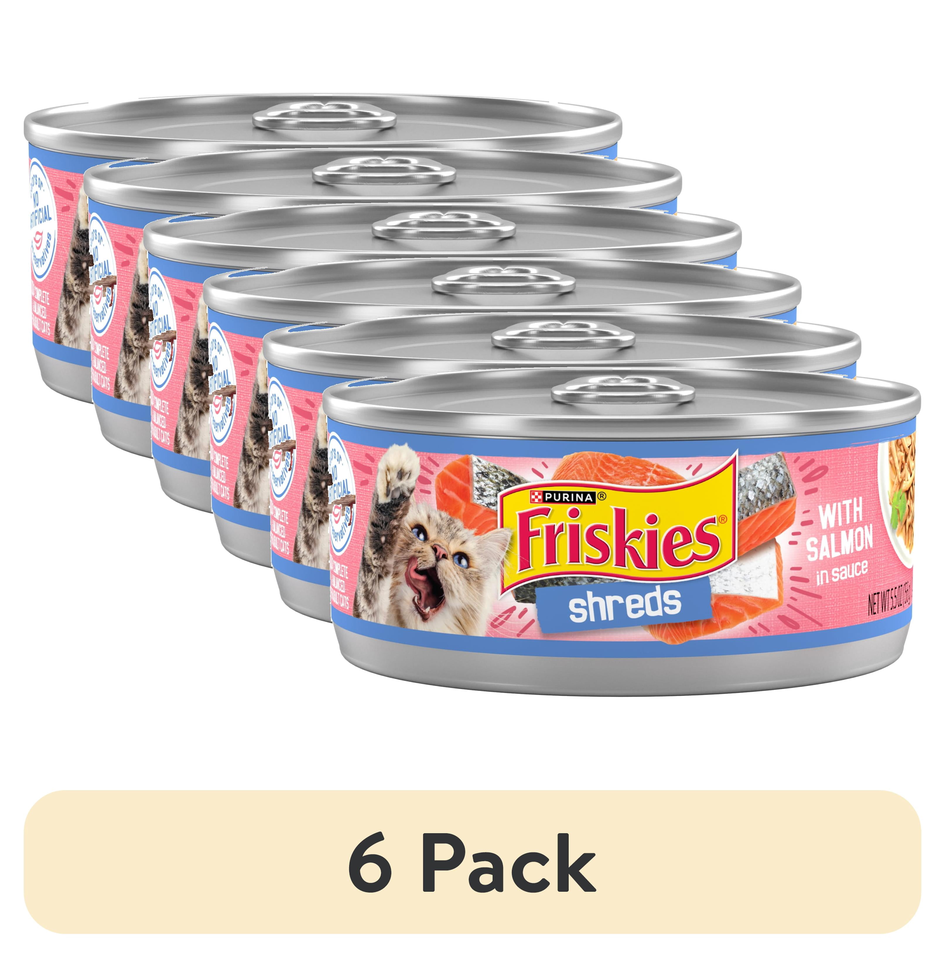 (6 pack) Purina Friskies Shreds With Salmon in Sauce, Wet Cat Food, 5.5 oz Can, 24 Pack