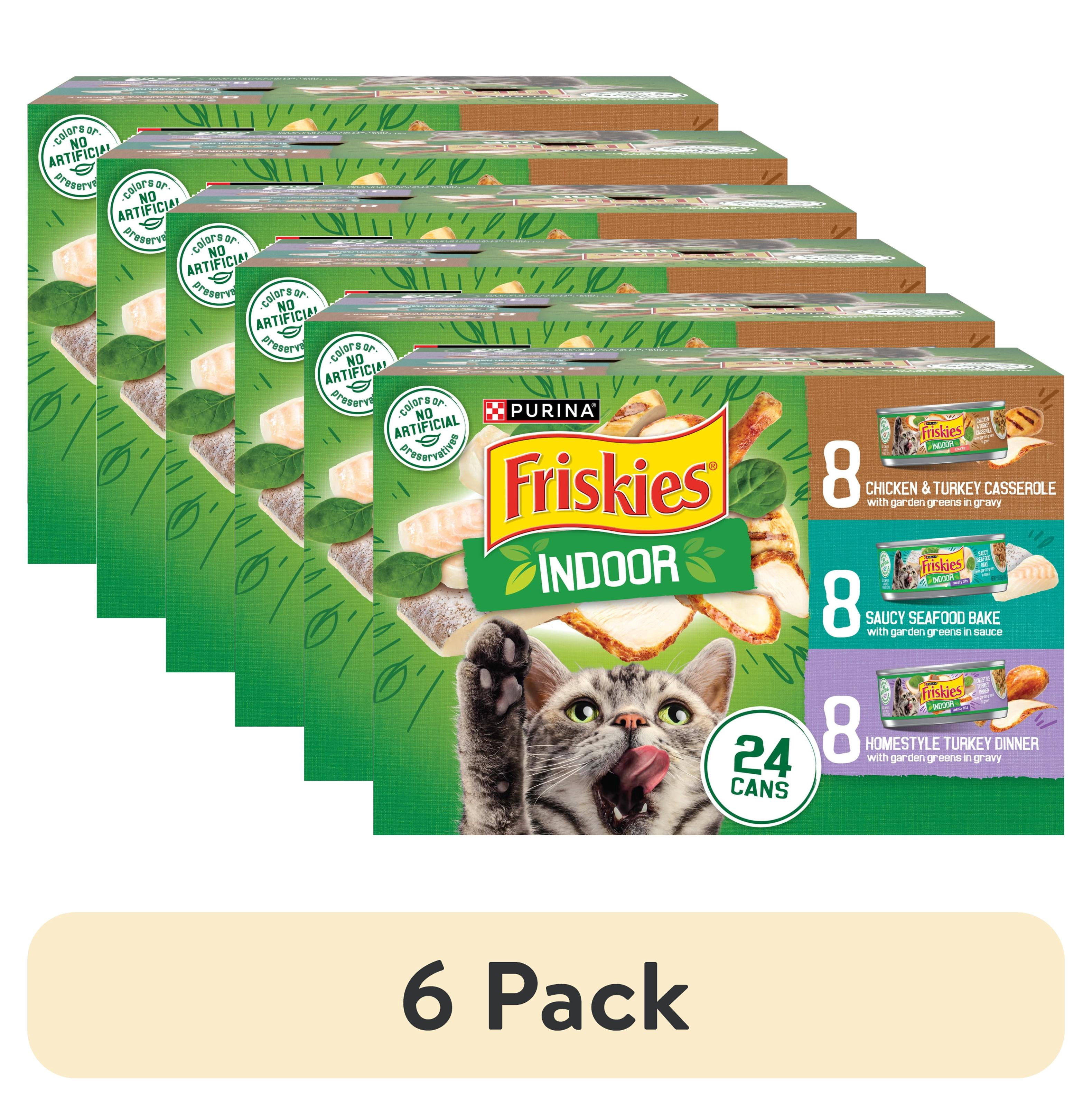 (6 pack) Purina Friskies Indoor Chicken, Seafood, & Turkey Wet Cat Food Variety Pack, 5.5 oz Cans (24 Pack)