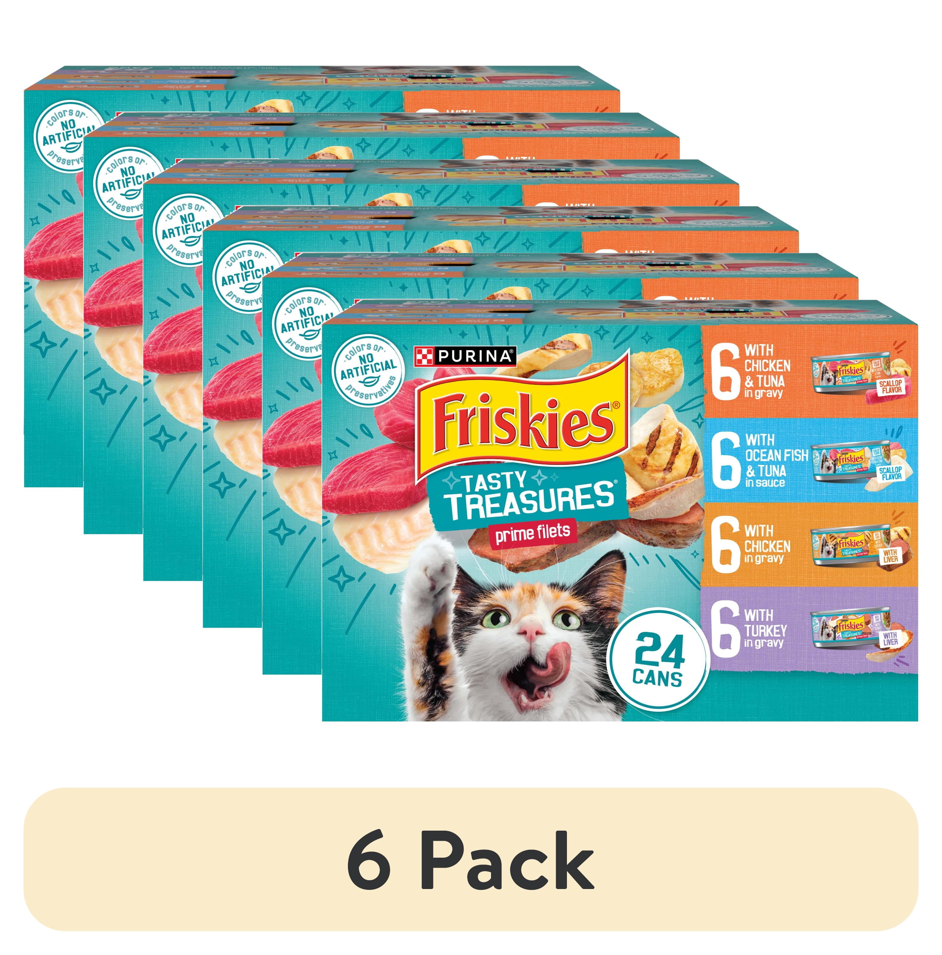 (6 pack) Purina Friskies Wet Cat Food Variety Pack, Tasty Treasures Prime Filets, 5.5 oz Cans, 24 Pack