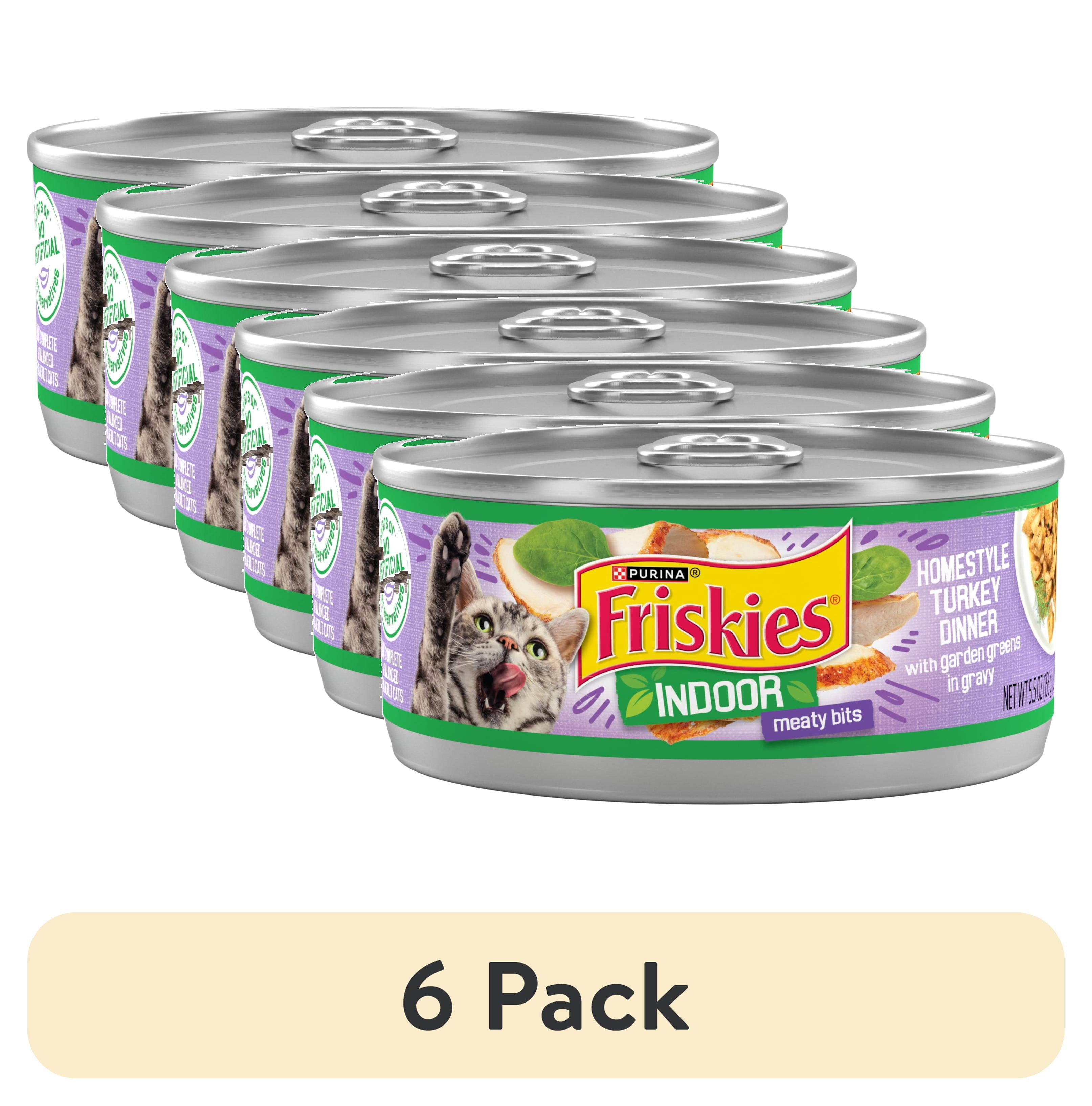 (6 pack) Purina Friskies indoor Meaty Bits Turkey Dinner, Wet Cat Food, 5.5 oz Cans, 24 Pack