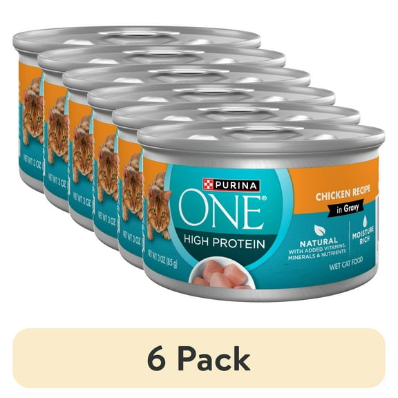 (6 pack) Purina ONE Natural High Protein Cat Food, Chicken Recipe in Wet Cat Food Gravy