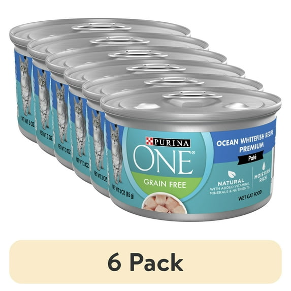 (6 pack) Purina ONE Pate, Natural Grain Free, Wet Cat Food, Oceanwhite Fish, 3 oz Can
